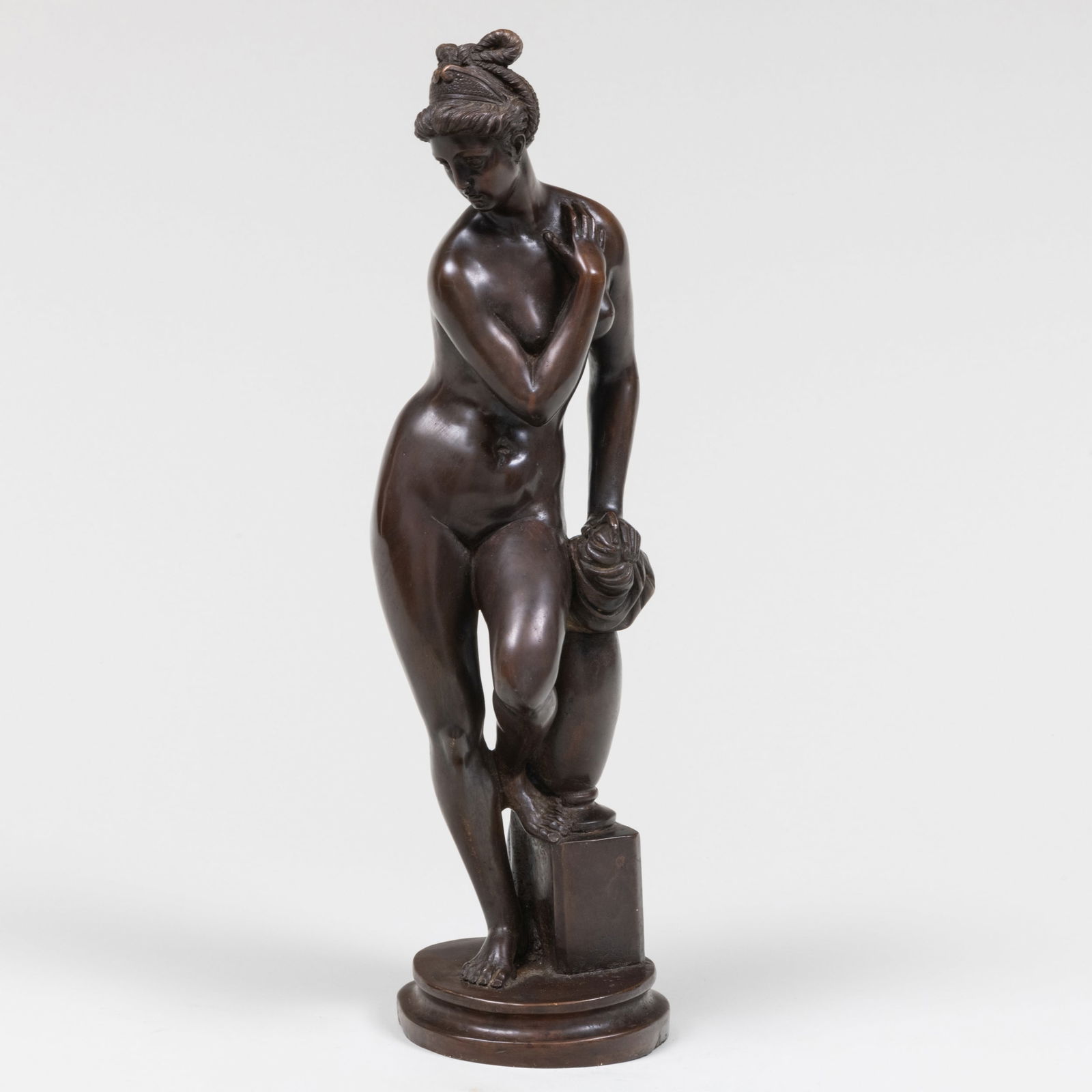 Bronze Model of a Bathing Venus: Bronze Model of a Bathing Venus 15 1/2 in. tall.