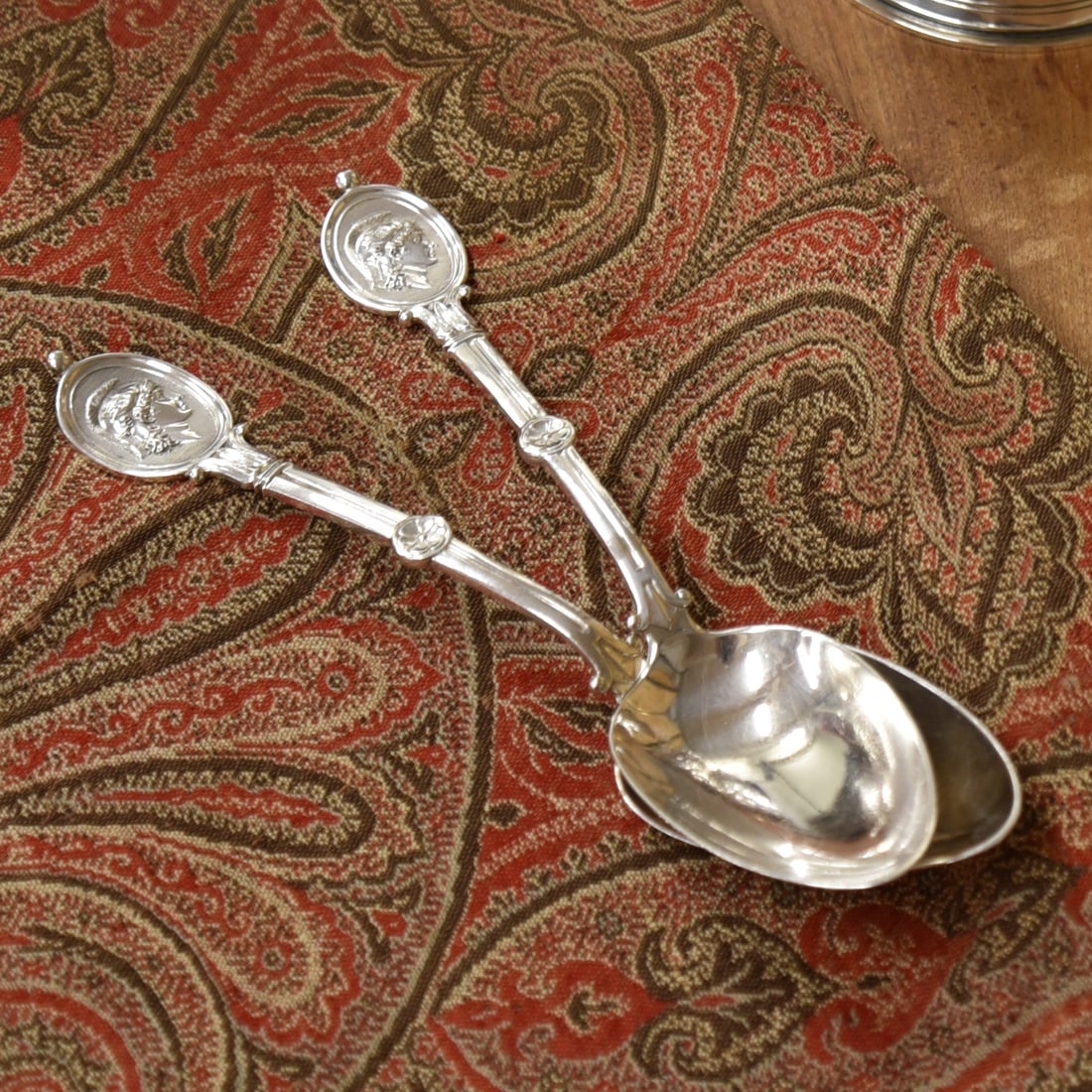 Tiffany & Co. Neoclassical Serving Spoon and a Pair of Ball Black & Co. Medallion Serving Spoons (1 of 5)