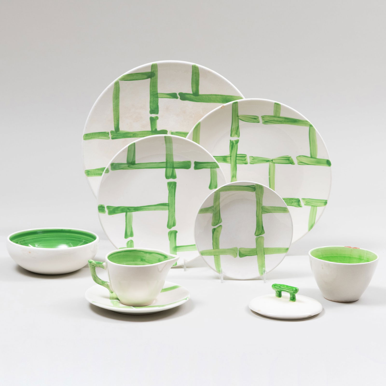 Stangl Porcelain Faux Bamboo Part Service: Stangl Porcelain Faux Bamboo Part Service Black printed mark. Comprising: Ten dinner plates Fifteen salad plates Five side plates Nine soup bowls A circular platter A cre