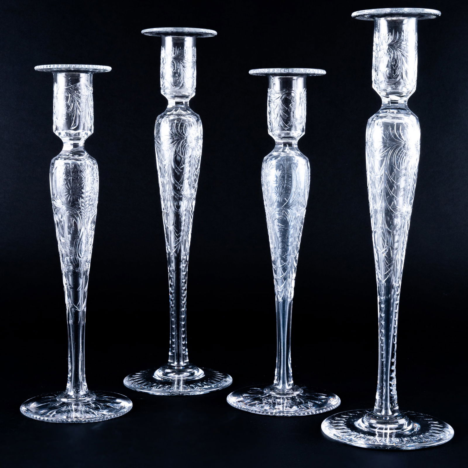 Two Paris of Edwardian Etched Glass Candlesticks (1 of 17)