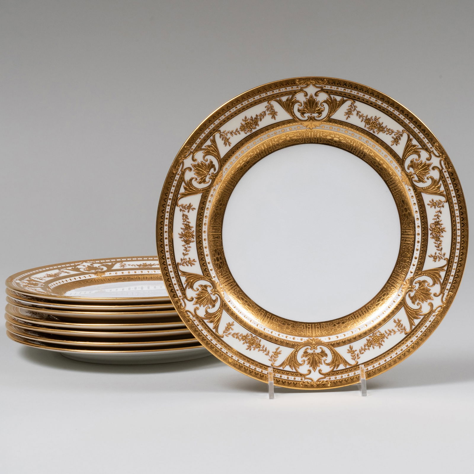 Set of Eight Mintons Gilt Decorated Porcelain Dessert Plates (1 of 5)