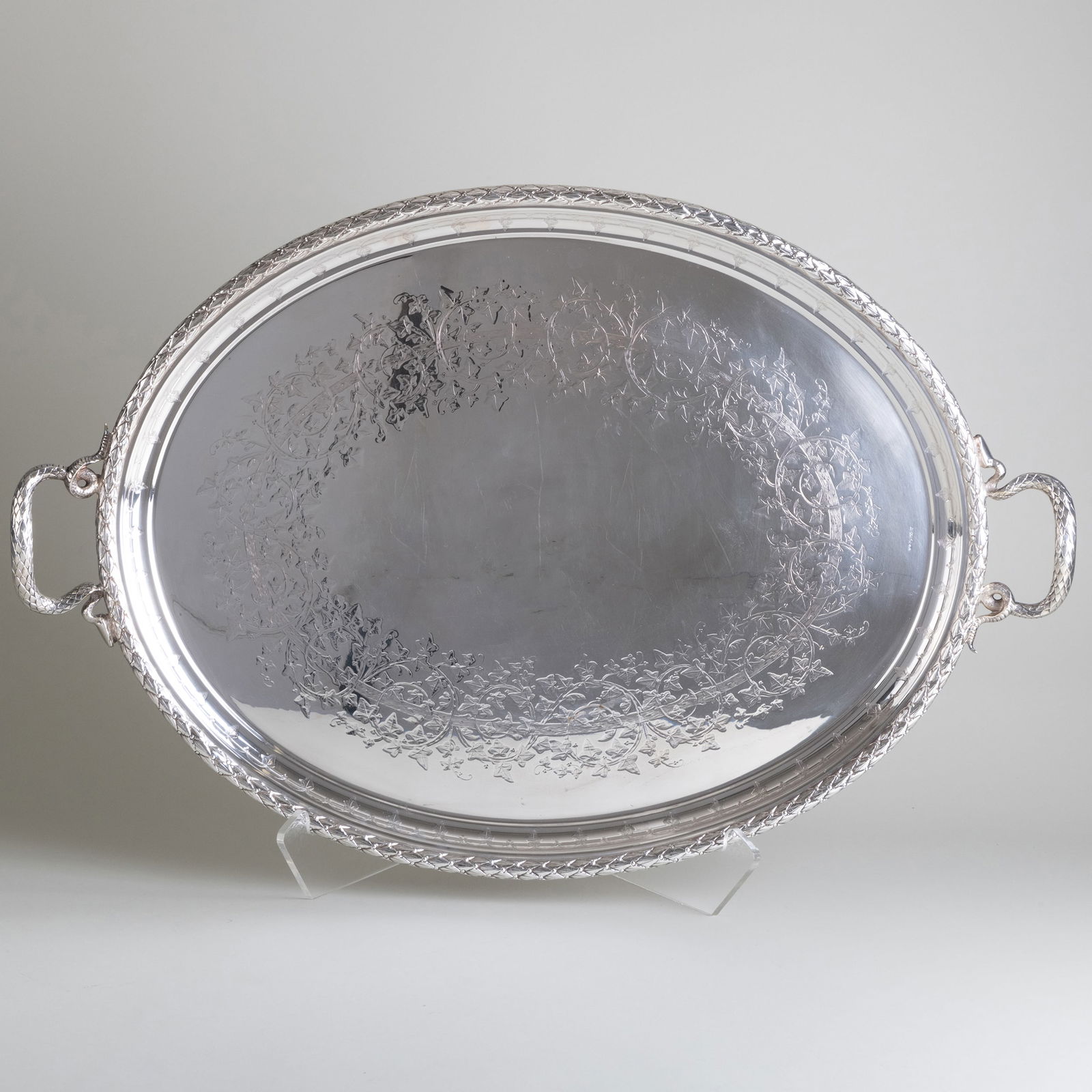 Victorian Silver Plate Tray with Snake Form Handles (1 of 6)