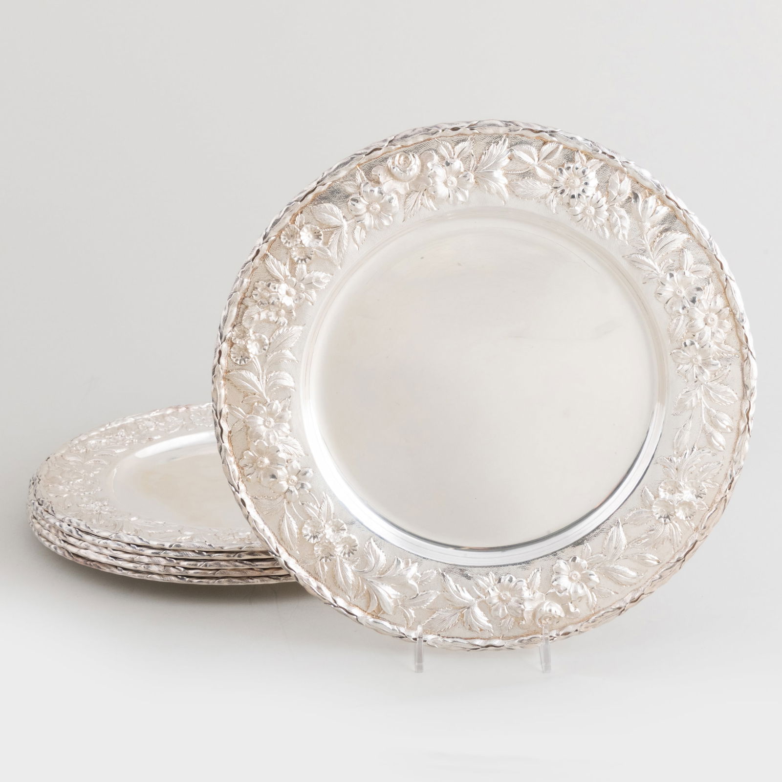 Set of Six S. Kirk & Son Silver Place Plates (1 of 5)