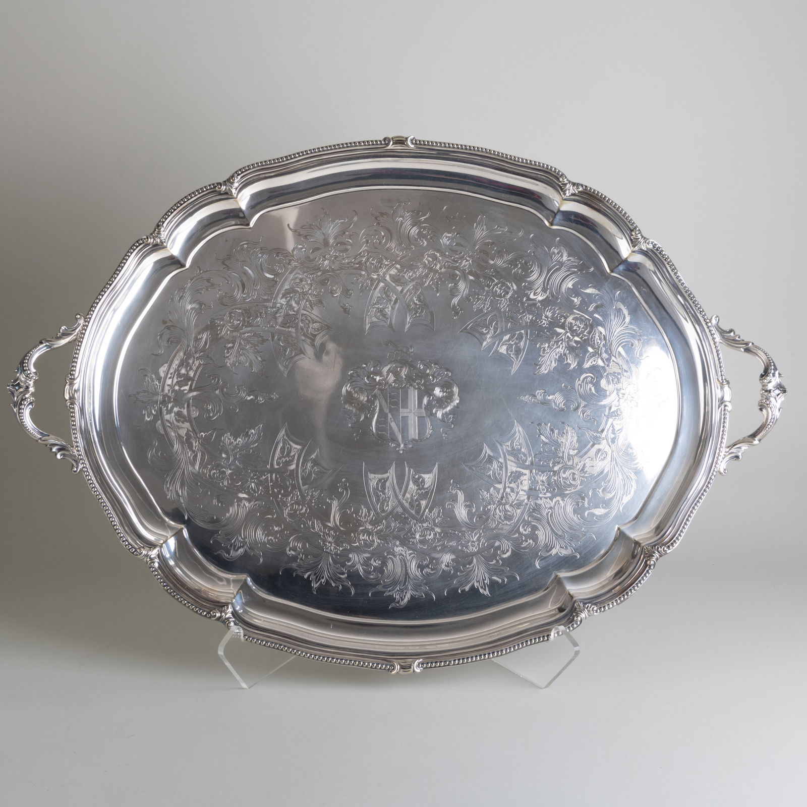 Silver Plate Two Handled Tray Engraved with Armorial (1 of 9)