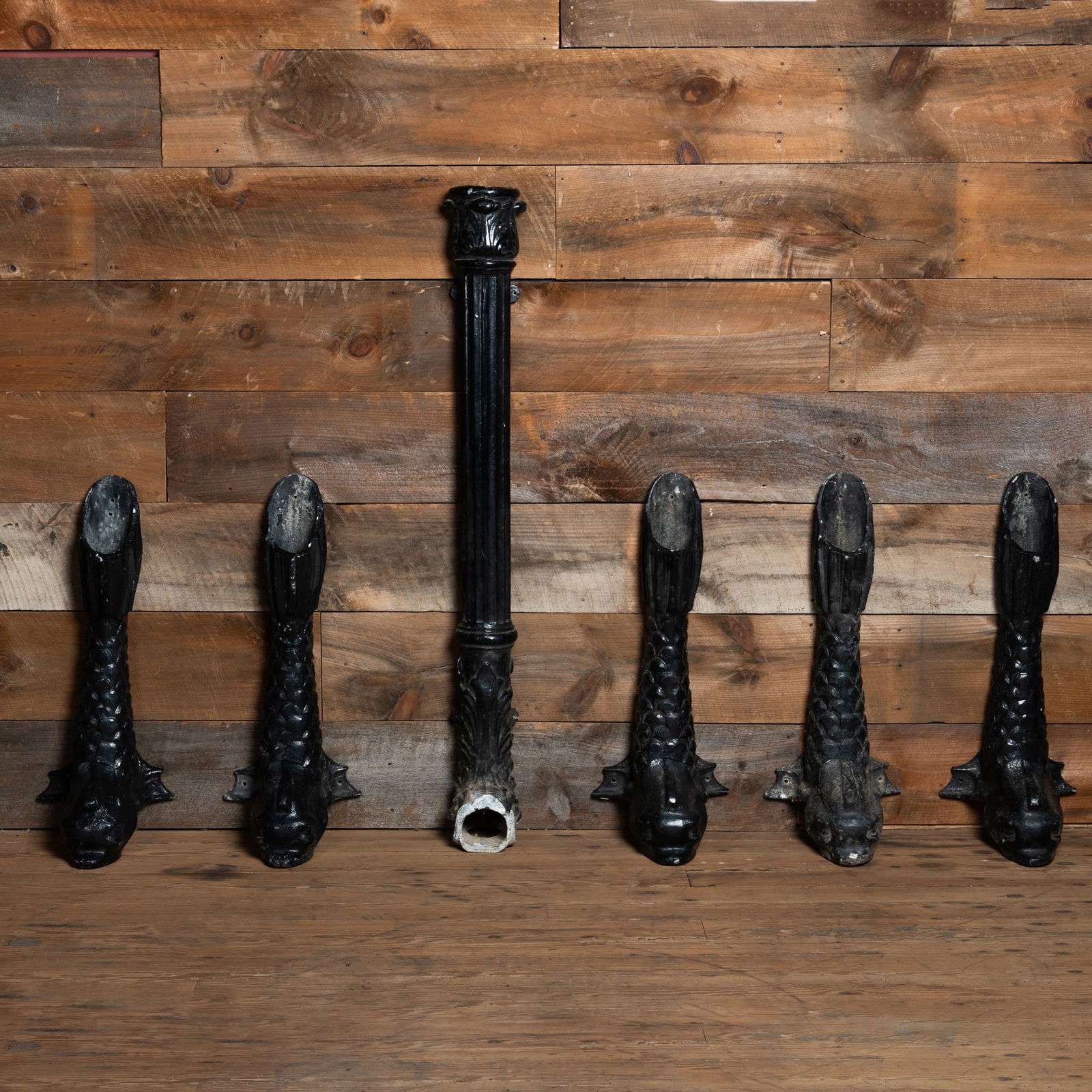 Miscellaneous Group of Six Black Painted Cast-Aluminum Dolphin-Form Downspouts (1 of 15)