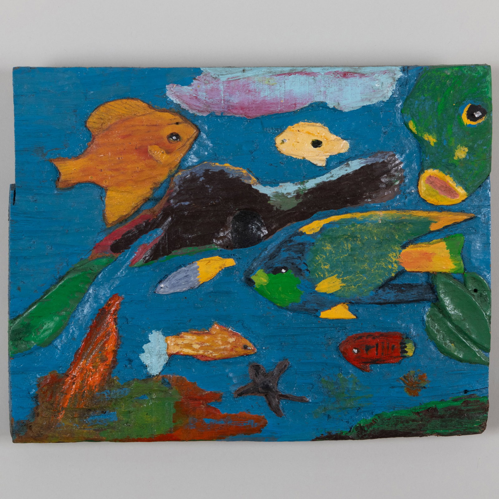 20th Century School: Untitled: 20th Century School: Untitled Oil on carved wood, unsigned. 11 1/4 x 14 1/4 in., unframed. The Collection of Donald Baechler.