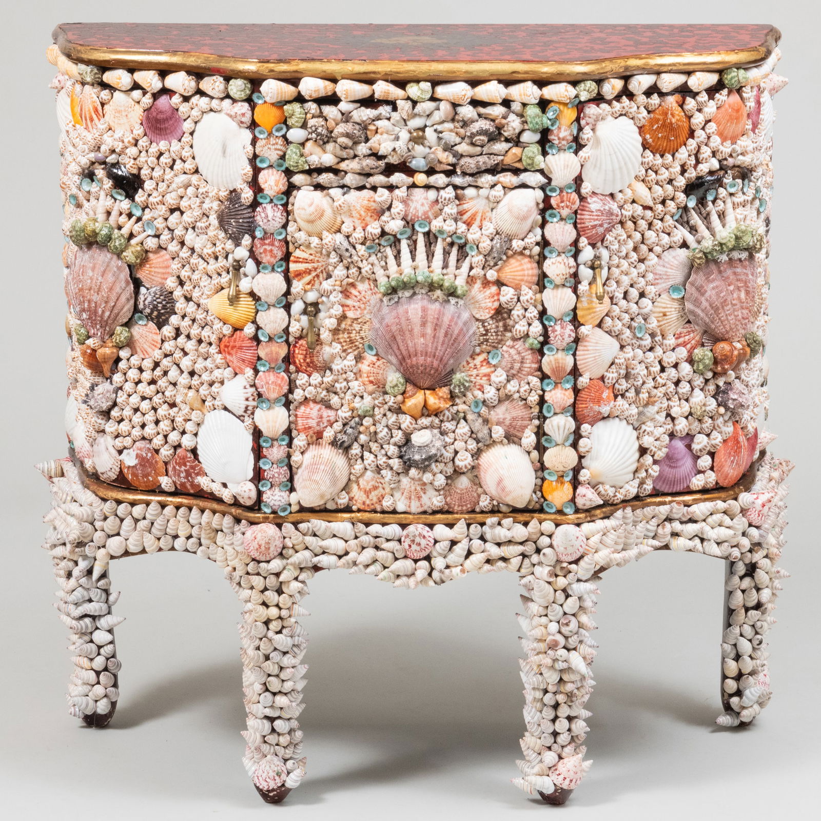 Modern Shell Encrusted Painted and Parcel-Gilt Side Cabinet (1 of 10)