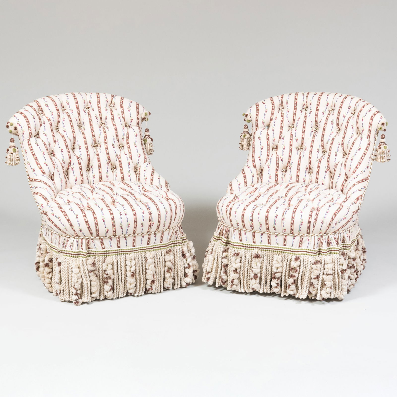 Pair of Victorian Style Tufted Upholstered Slipper Chairs (1 of 8)