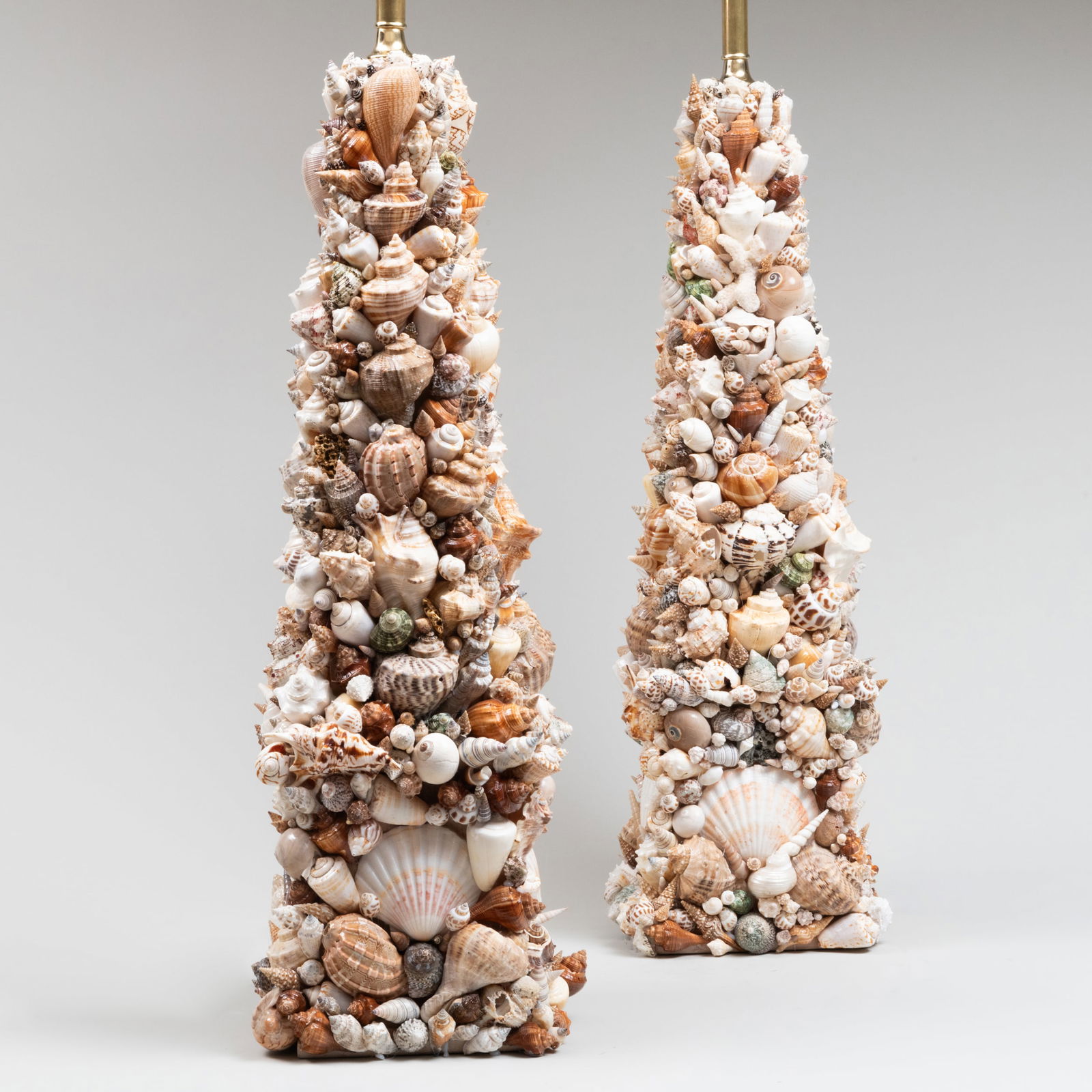 Pair of Shell Encrusted Obelisk-Form Lamps (1 of 6)