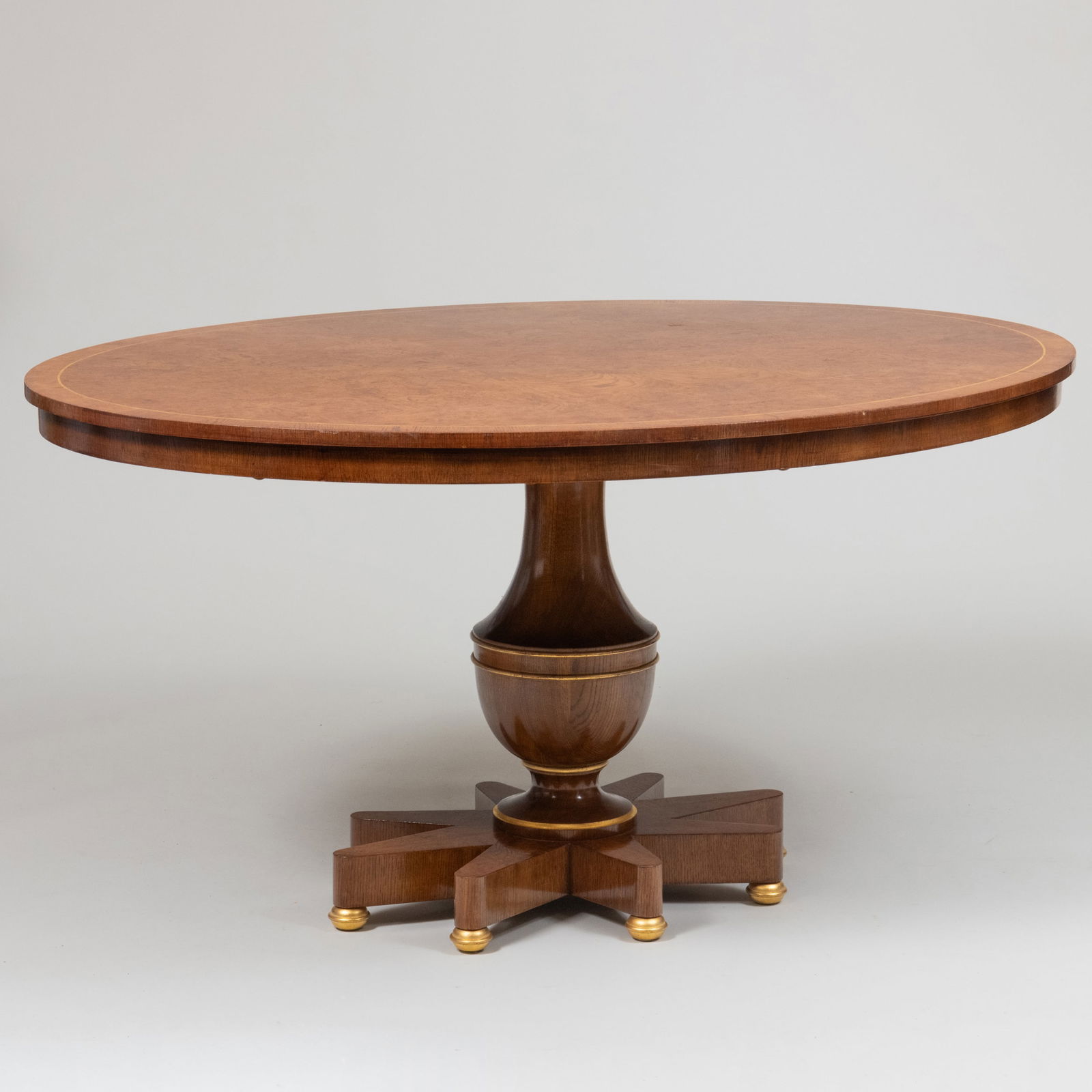 Modern Inlaid Burlwood and Parcel-Gilt Oval Center Table (1 of 13)