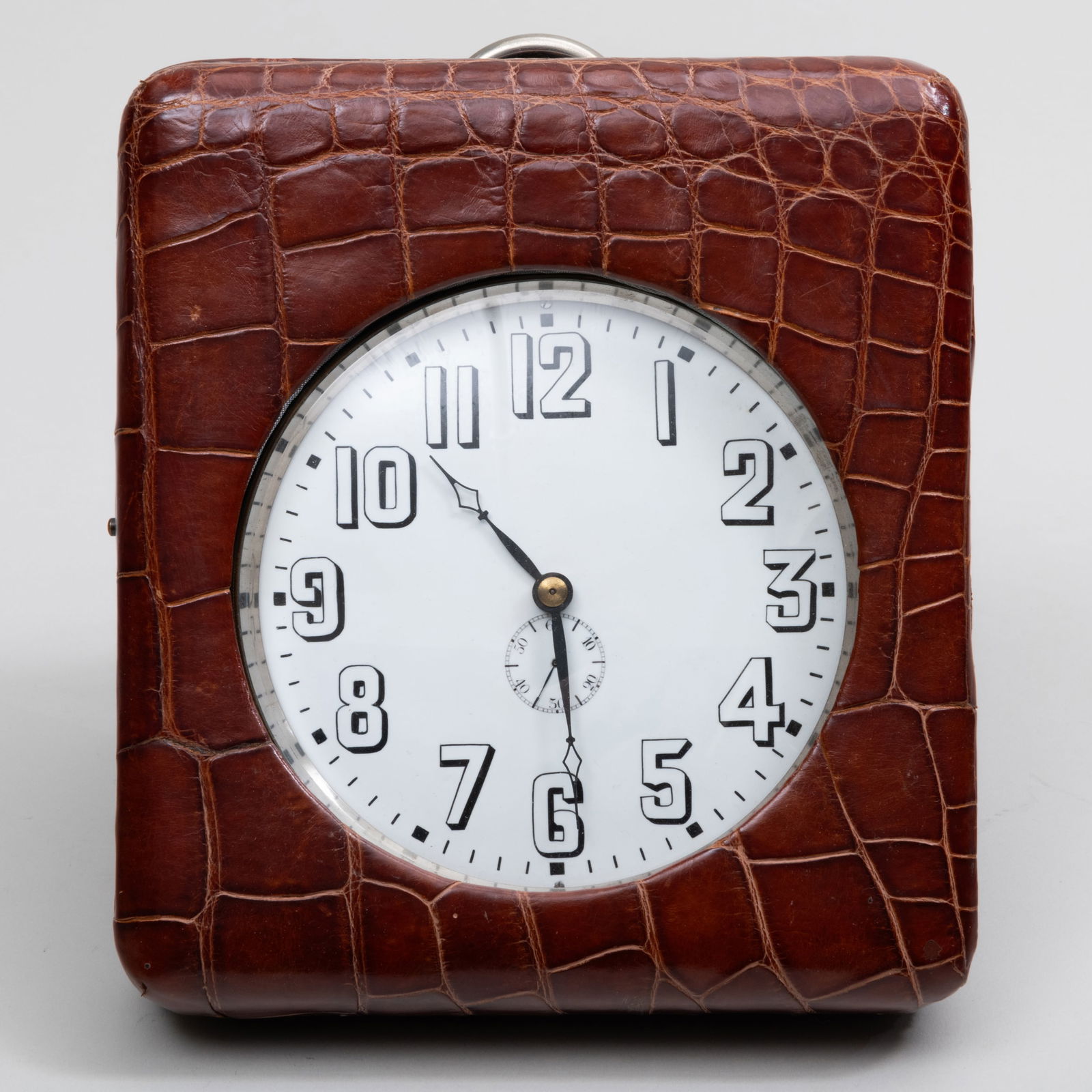 Large Swiss Clock in a Leather Travel Case (1 of 6)