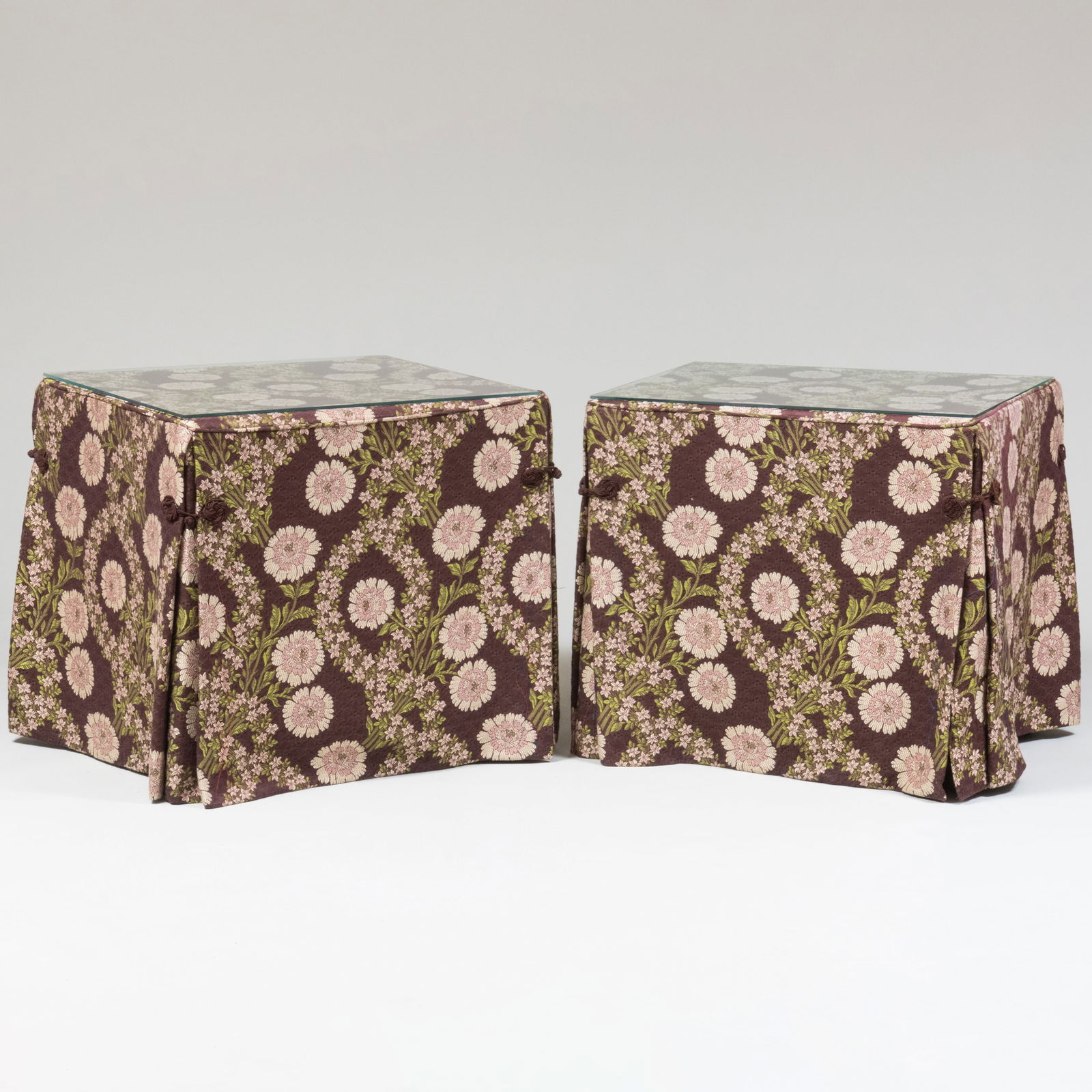 Pair of Modern Glass-Topped Fabric Covered Side Tables (1 of 8)
