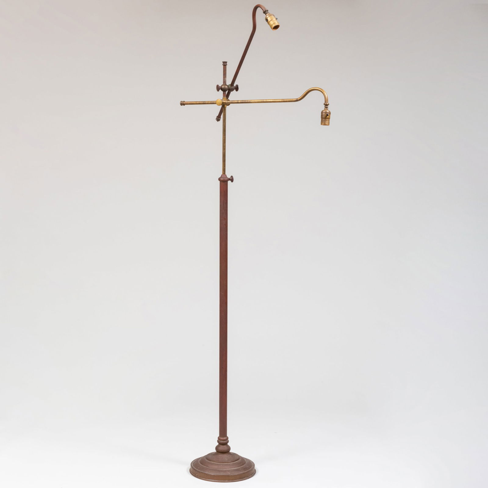Edwardian Brass and Metal Adjustable Two-Light Floor Lamp (1 of 6)