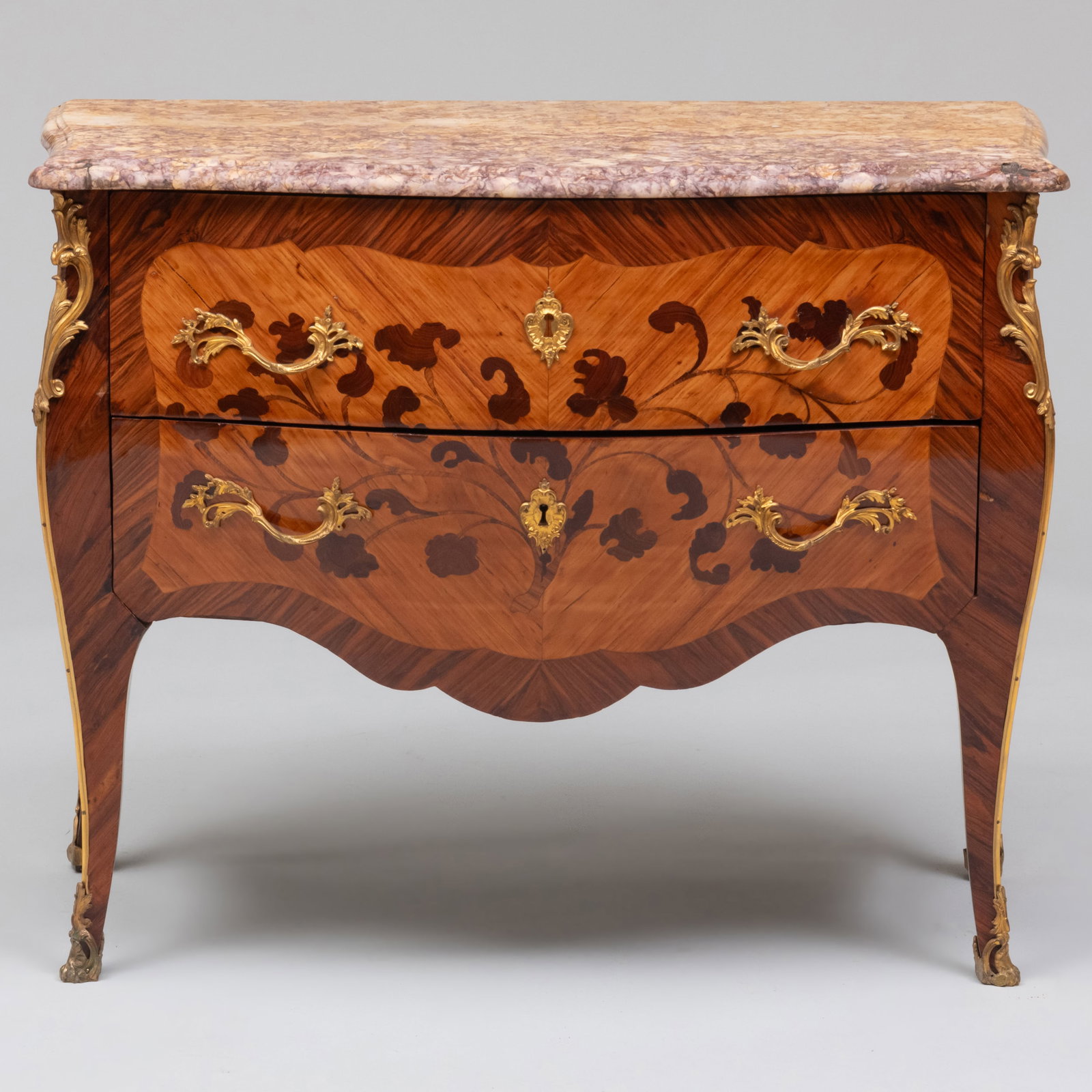 Louis XV Ormolu-Mounted Kingwood and Tulipwood Marquetry Commode, Stamped C. Wolff JME (1 of 15)
