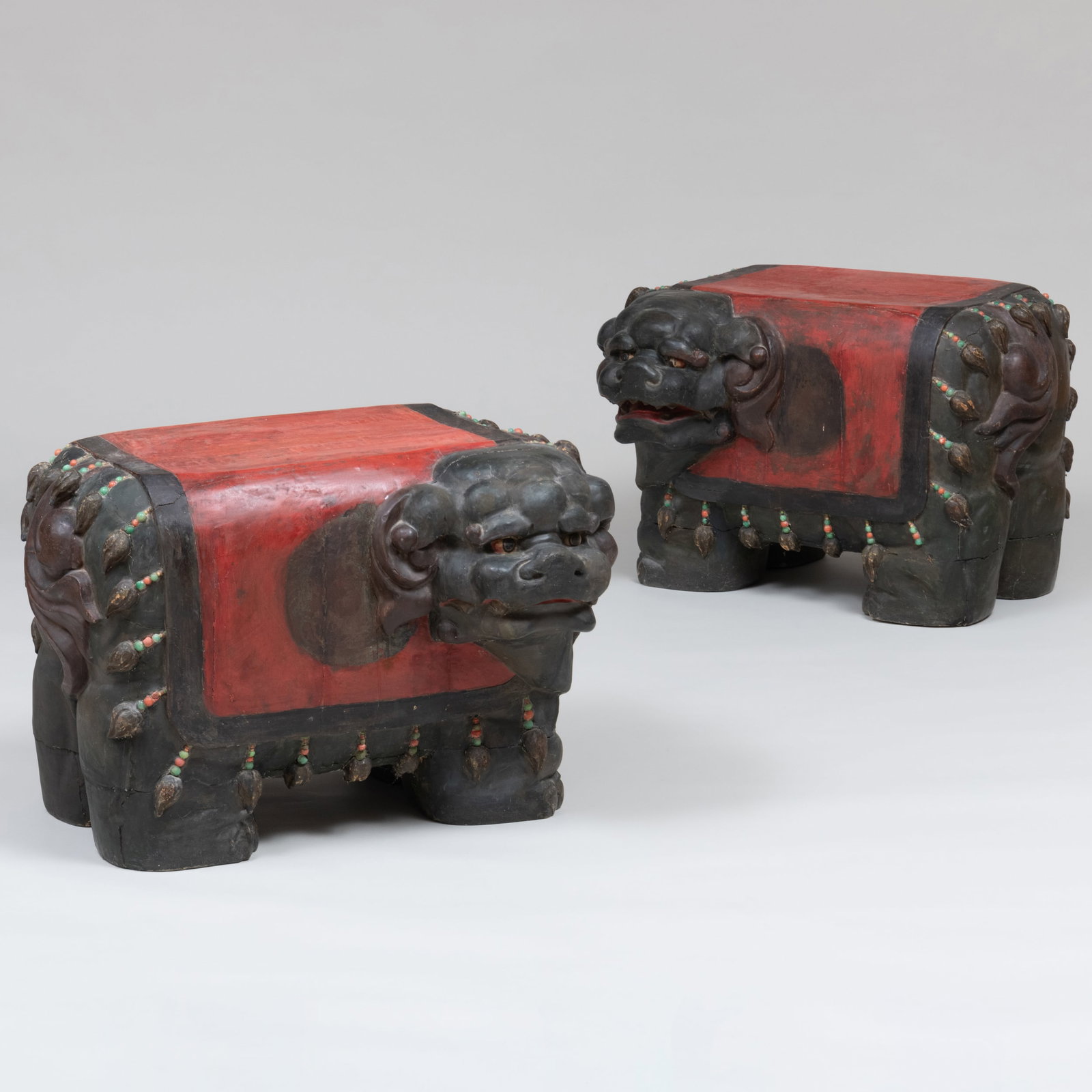 Pair of Unusual Asian Painted and Beaded Temple Guardians (1 of 14)