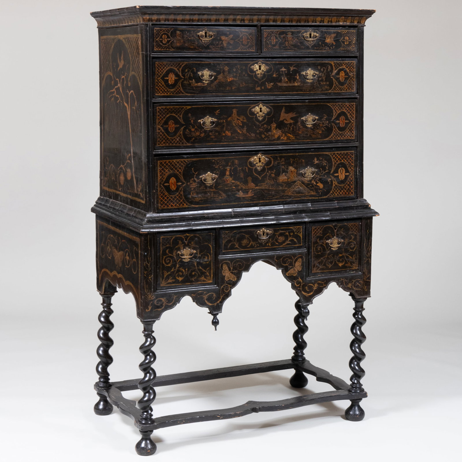William and Mary Black and Gilt Japanned Chest on Stand (1 of 14)