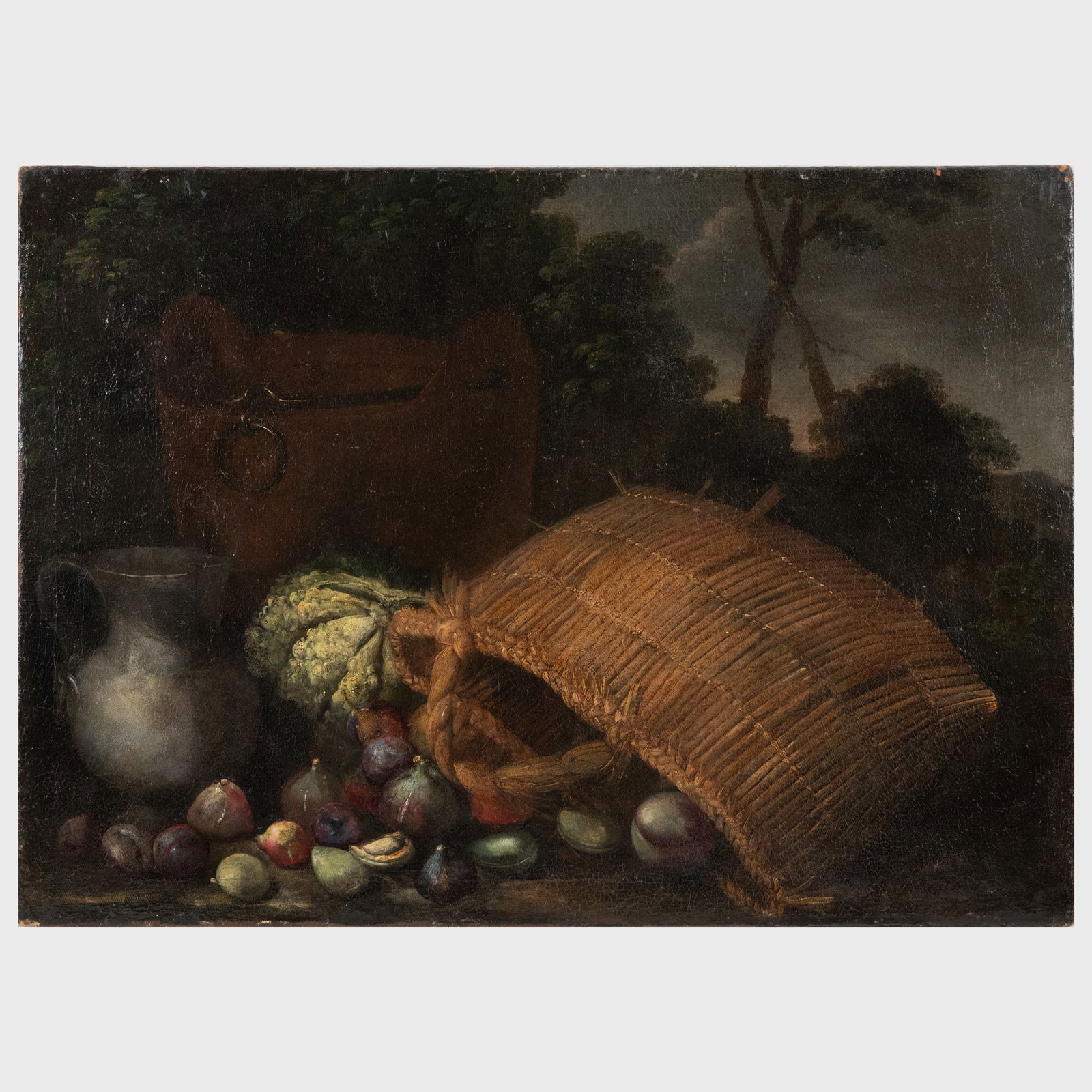 Attributed to Candido Vitali (1680-1753): An Overturned Basket with Fruit and Vegetables (1 of 3)