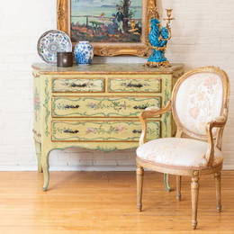 Italian Rococo Green and Polychrome Painted Chest of Drawers, Liguria