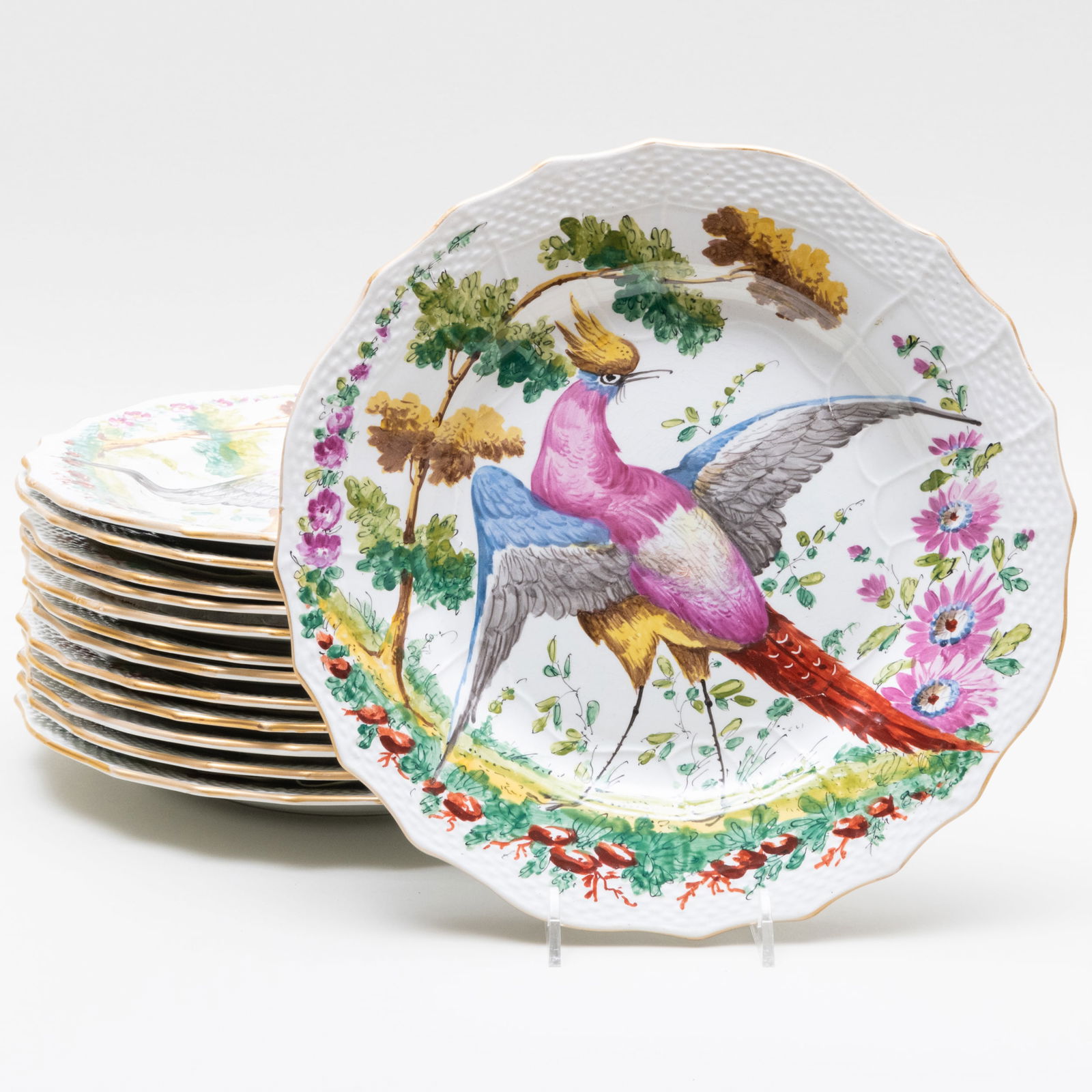 Set of Thirteen Porcelain Plates Painted with Birds, Probably Samson (1 of 3)