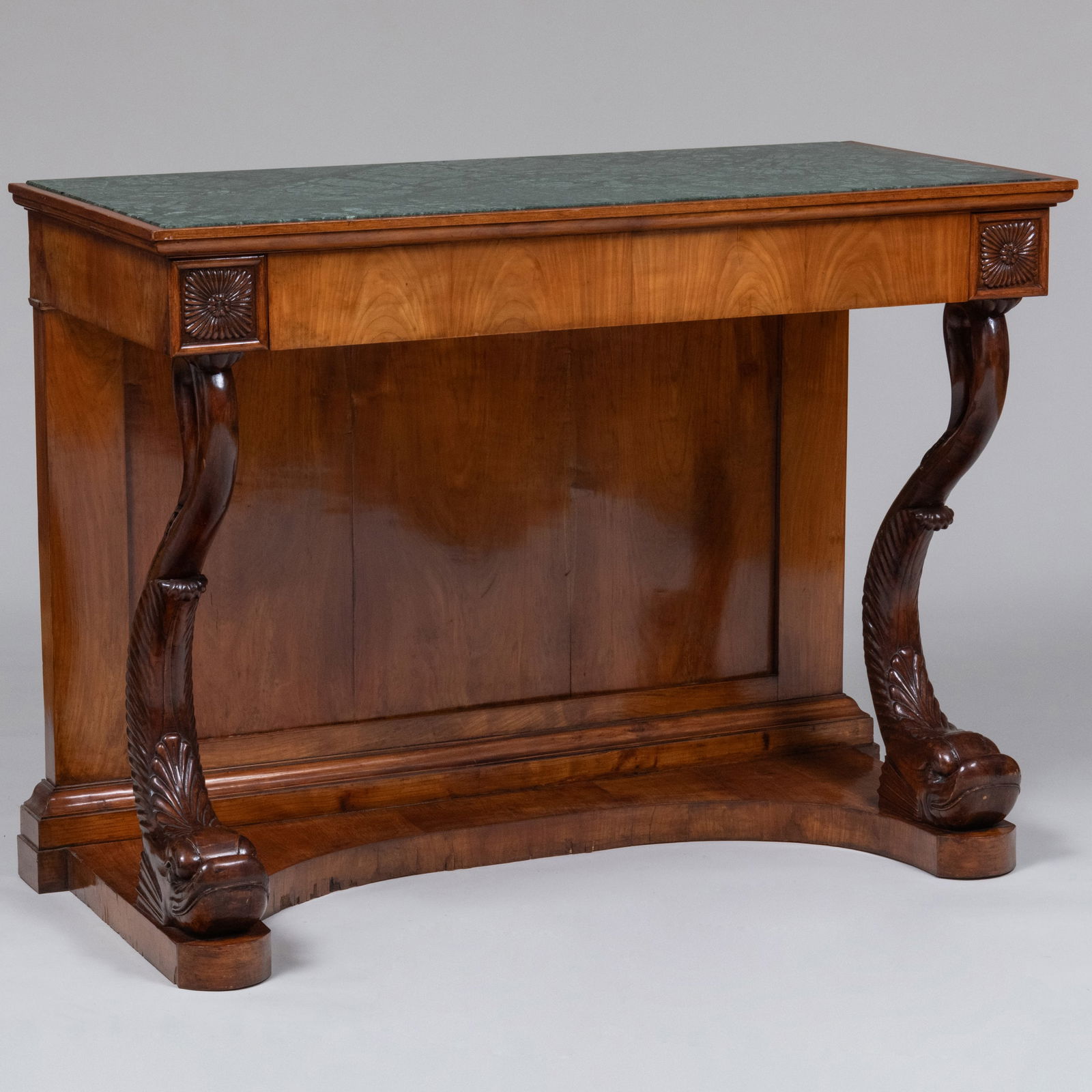 Italian Neoclassical Mahogany Console with an Inset Marble Top, Genoa: Italian Neoclassical Mahogany Console with an Inset Marble Top, Genoa ,/p> Attributed to by Henry Thomas Peters, an Englishman working in Genoa. 38 1/2 x 4 ft. 3 in. x 24 1/4 in. Note: Henry Thomas Pe