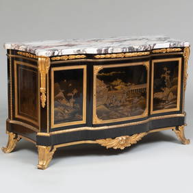 Louis XV/XVI Style Gilt-Bronze-Mounted Ebony, Black Lacquer and Parcel-Gilt Commode, After The Model (1 of 18)