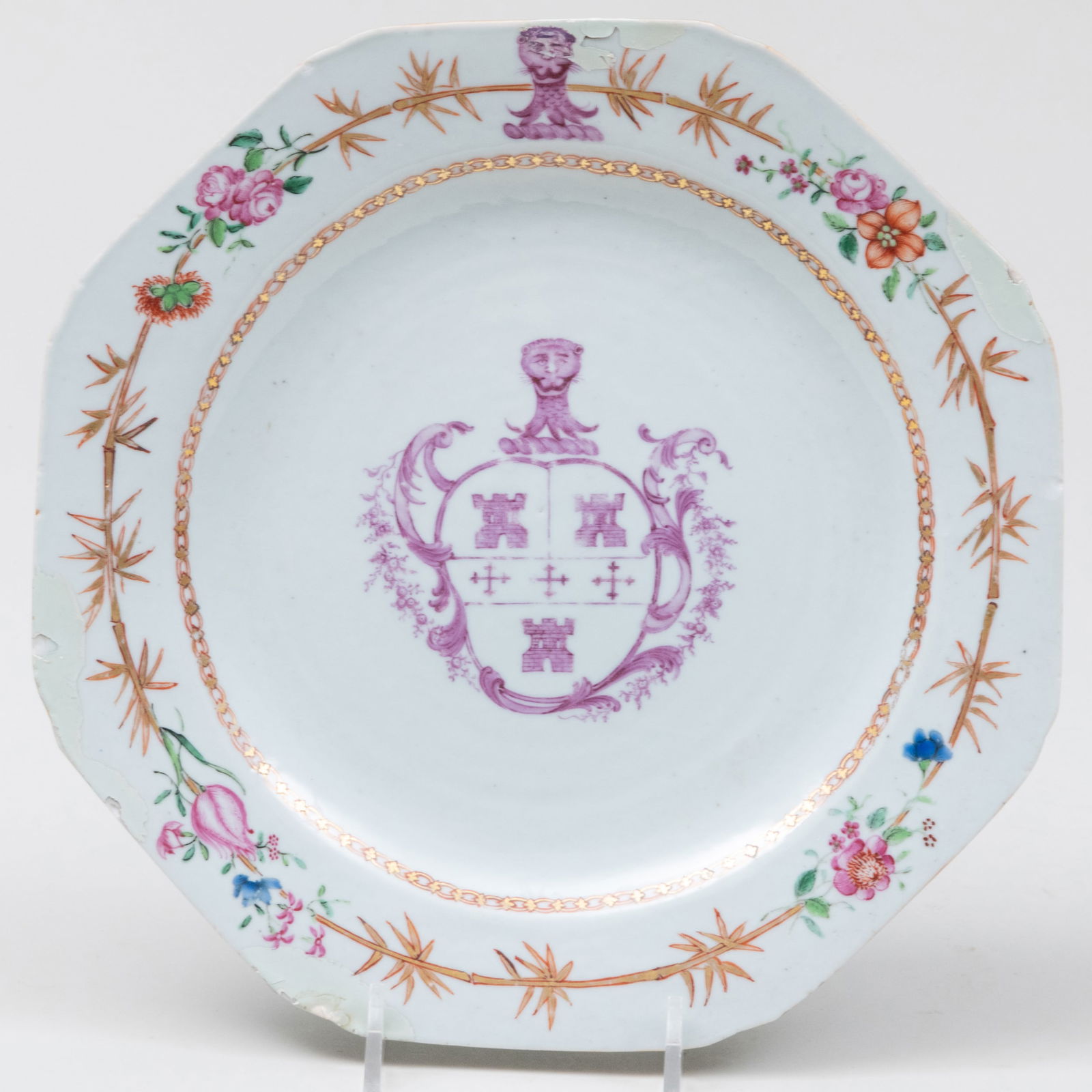 Chinese Export Armorial Porcelain Octagonal Plate  (1 of 3)