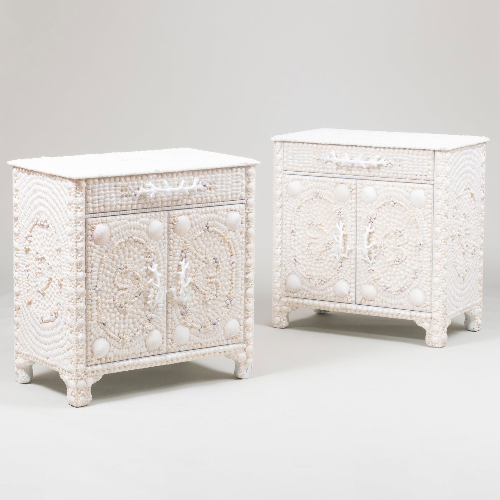 Pair of White Painted Shell Encrusted Side Cabinets (1 of 9)