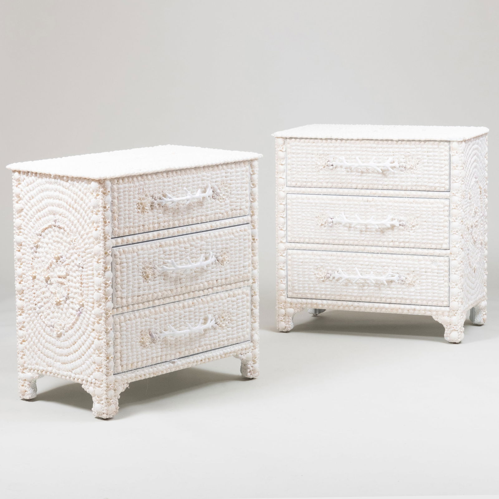 Pair of White Painted Shell Encrusted Chests of Drawers (1 of 10)