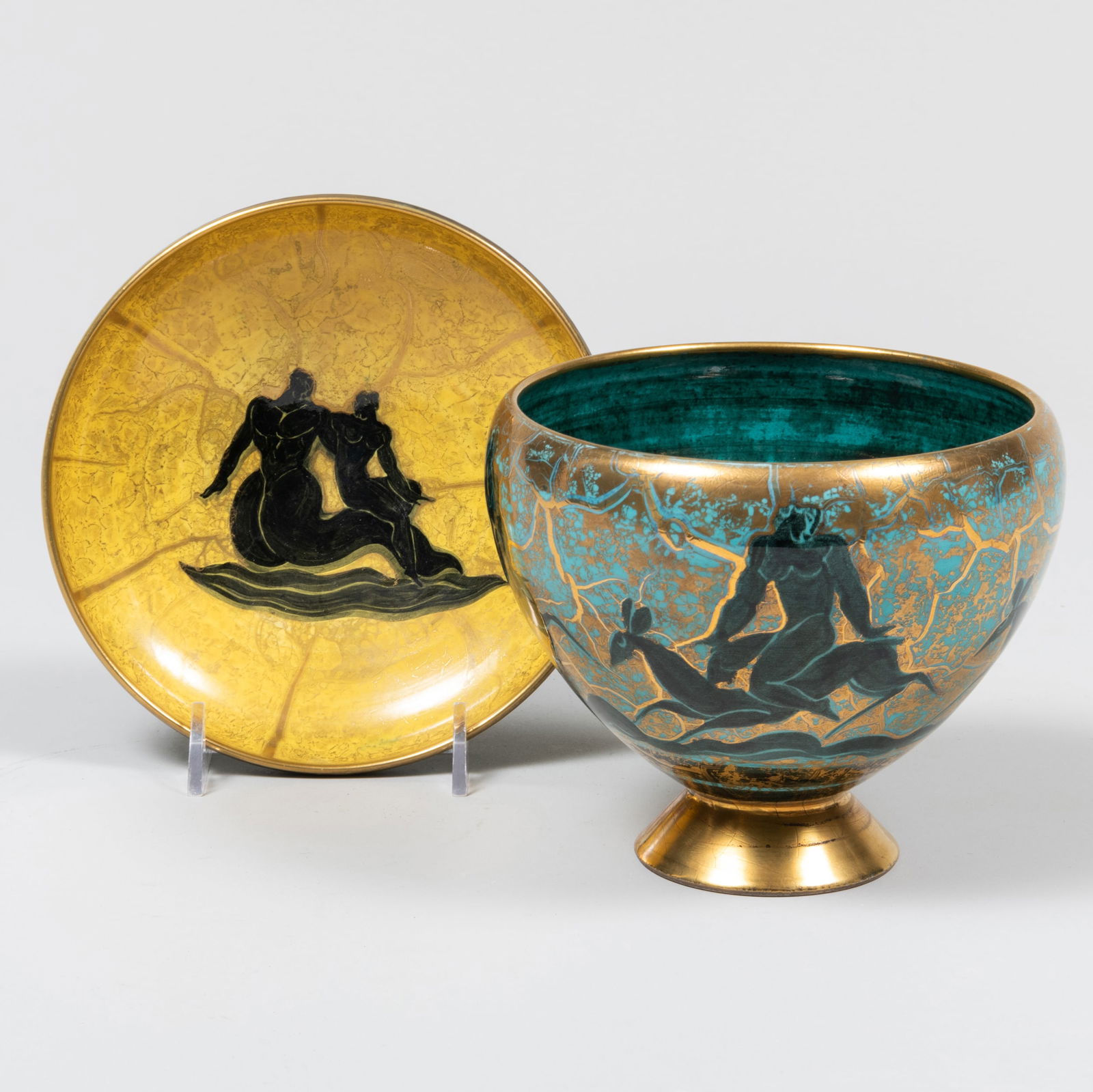 Small Jean Mayodon for Sevres Porcelain Art Deco Footed Dish and Plate (1 of 14)