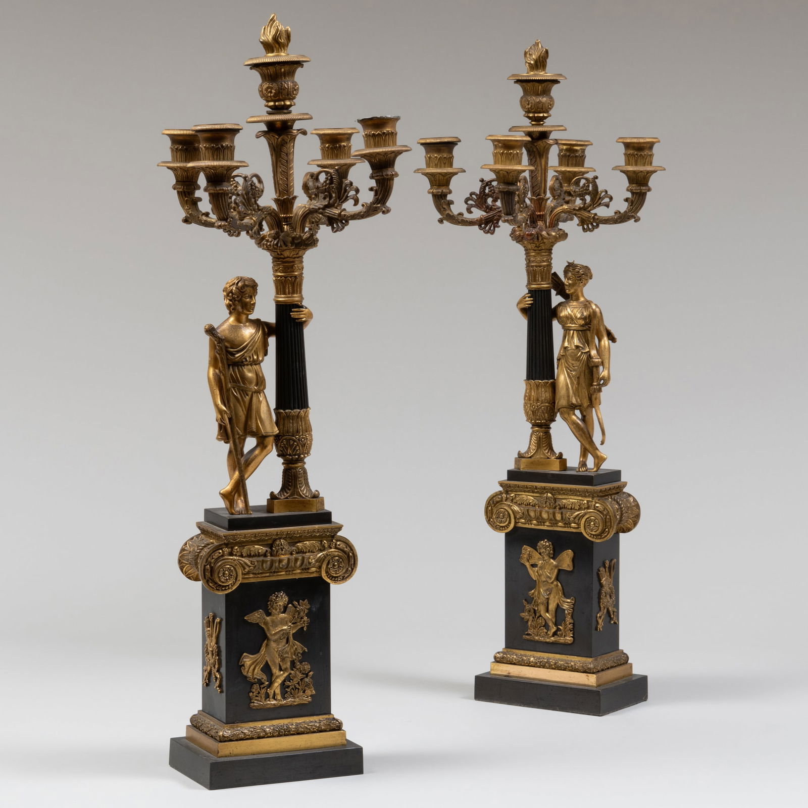 Pair of Napoleon III Patinated and Gilt-Bronze Five Light Candelabra (1 of 12)