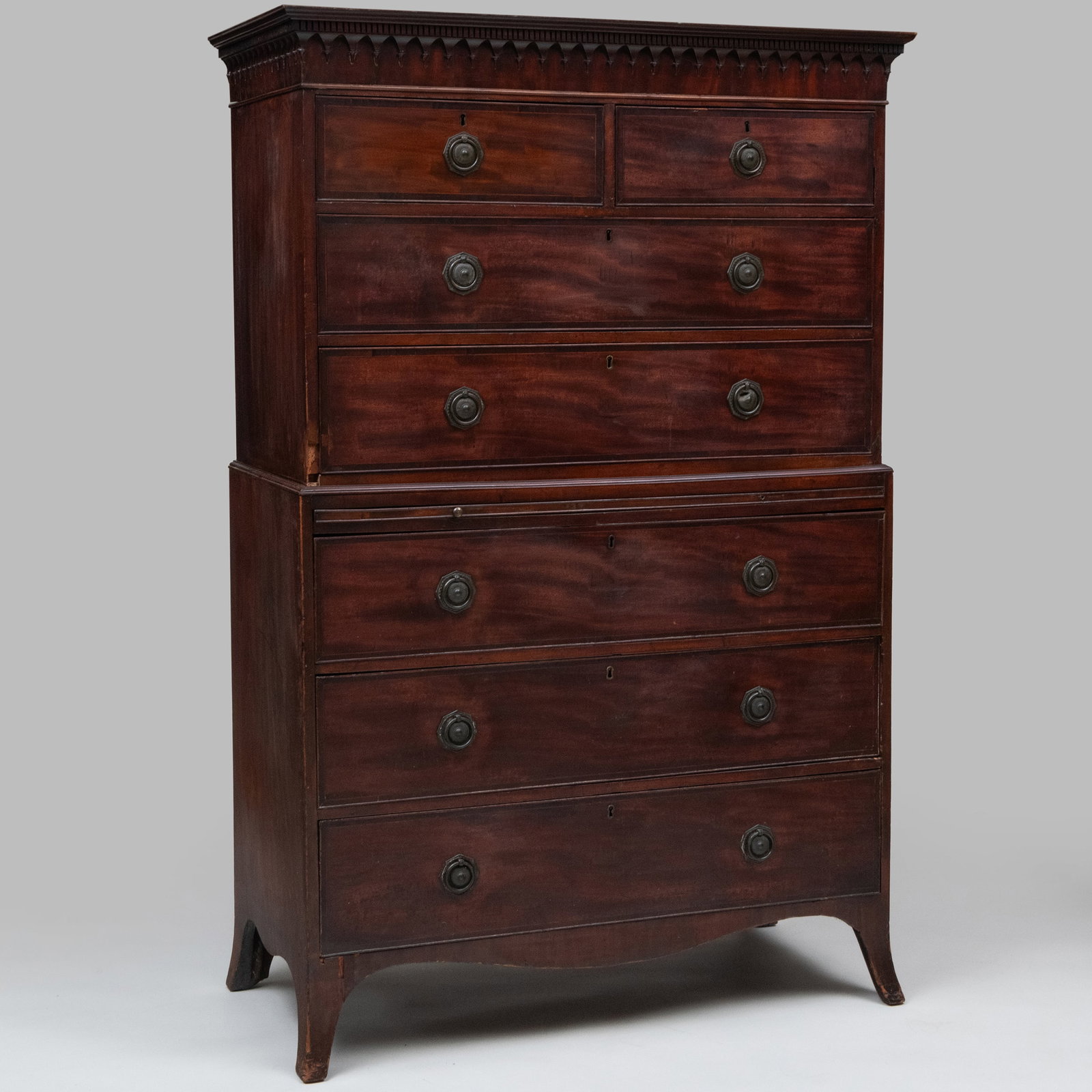 George III Inlaid Mahogany Chest on Chest: George III Inlaid Mahogany Chest on Chest In two parts. 6 ft. x 47 x 23 1/2 in.
