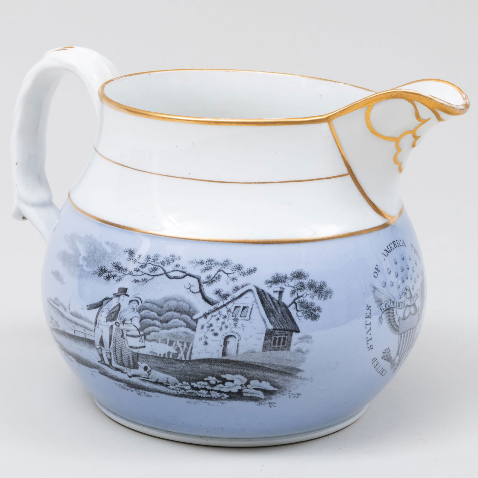 Staffordshire Transfer Printed Lavender Ground US Commemorative Pitcher, Probably Enoch Wood (1 of 7)