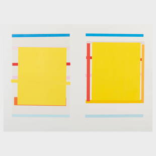 Imi Knoebel (b. 1940): Untitled #1 (Diptych); and Untitled (Yellow with Vertical Bars): Imi Knoebel (b. 1940): Untitled #1 (Diptych); and Untitled (Yellow with Vertical Bars) Two screenprints in colors on wove paper, 1996, both signed in pencil numbered 55/60 and 24/30. 24 3/4 x 34 1/2 i