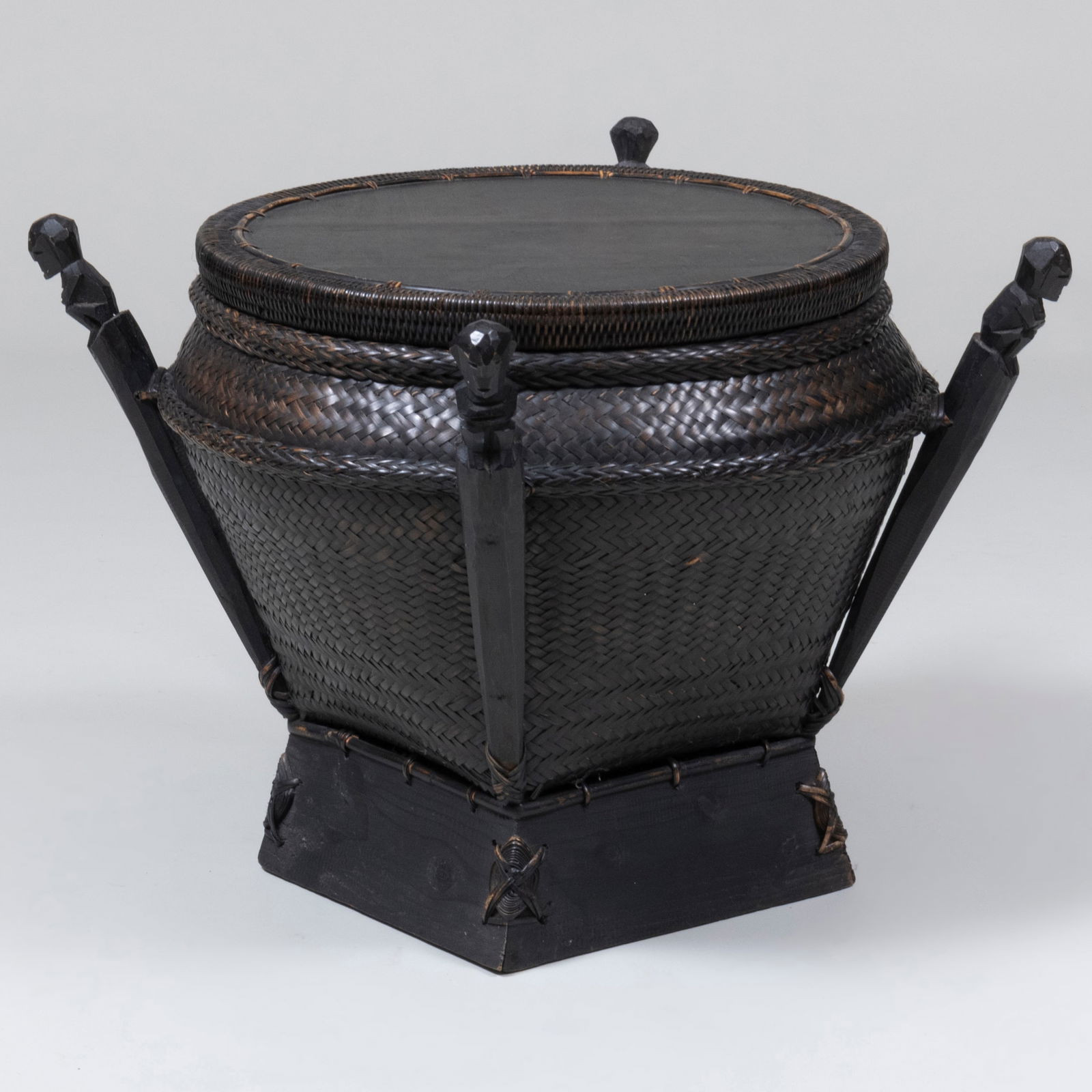 Chinese Ebonized Woven Reed and Wood Picnic Basket (1 of 7)
