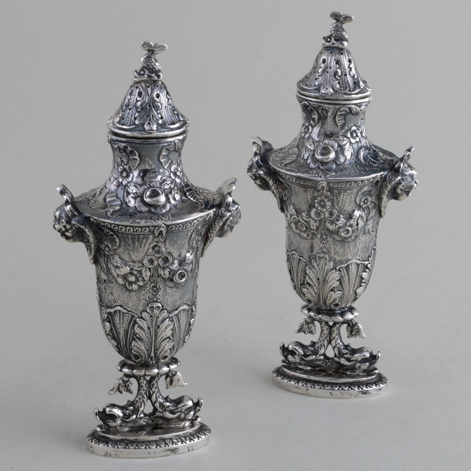 Pair of Continental Silver Repousse Casters (1 of 10)