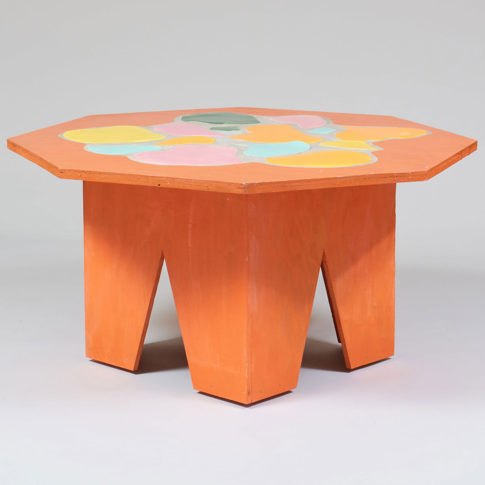 Mary Heilmann and Steve Keister (b. 1940): Erroneous Table: Mary Heilmann and Steve Keister (b. 1940): Erroneous Table Painted wood and ceramic tile inlay. Signed 'MH '04' and 'SK '04'. 25 3/4 x 48 x 48 in. Sold 303 Gallery, New York, October 1, 2004. The Coll