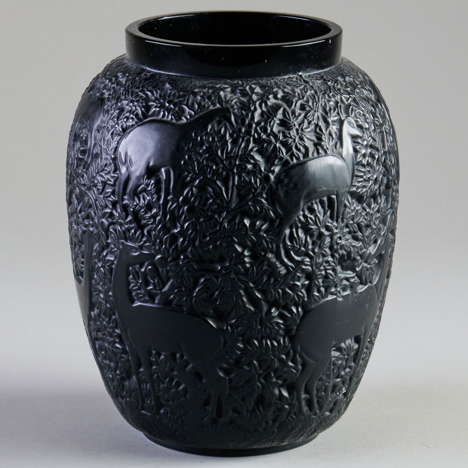 Lalique Black Glass 'Biches' Vase (1 of 9)
