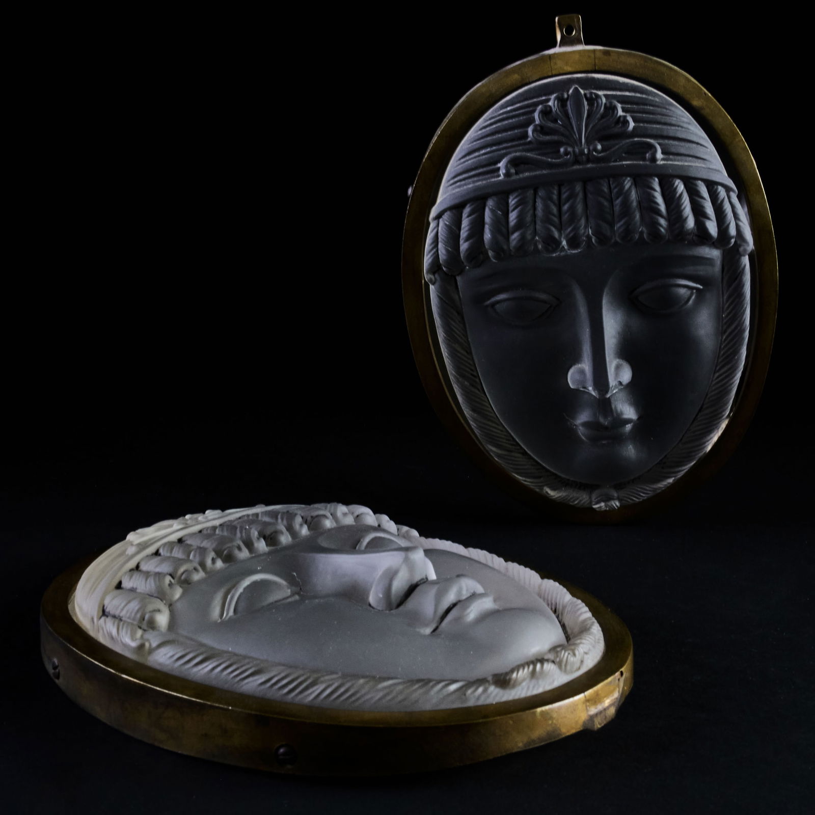 Pair of Art Deco Neoclassical Brass Mounted Glass Face Rondels (1 of 2)