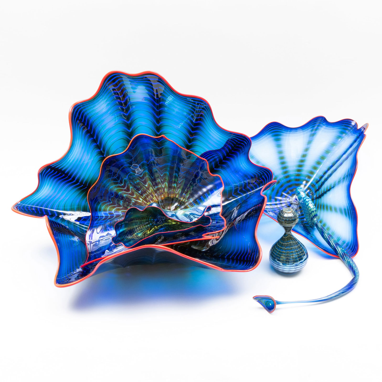 Dale Chihuly (b. 1941): Vivid Blue Persian Set with Bright Red Lip Wrap (1 of 20)