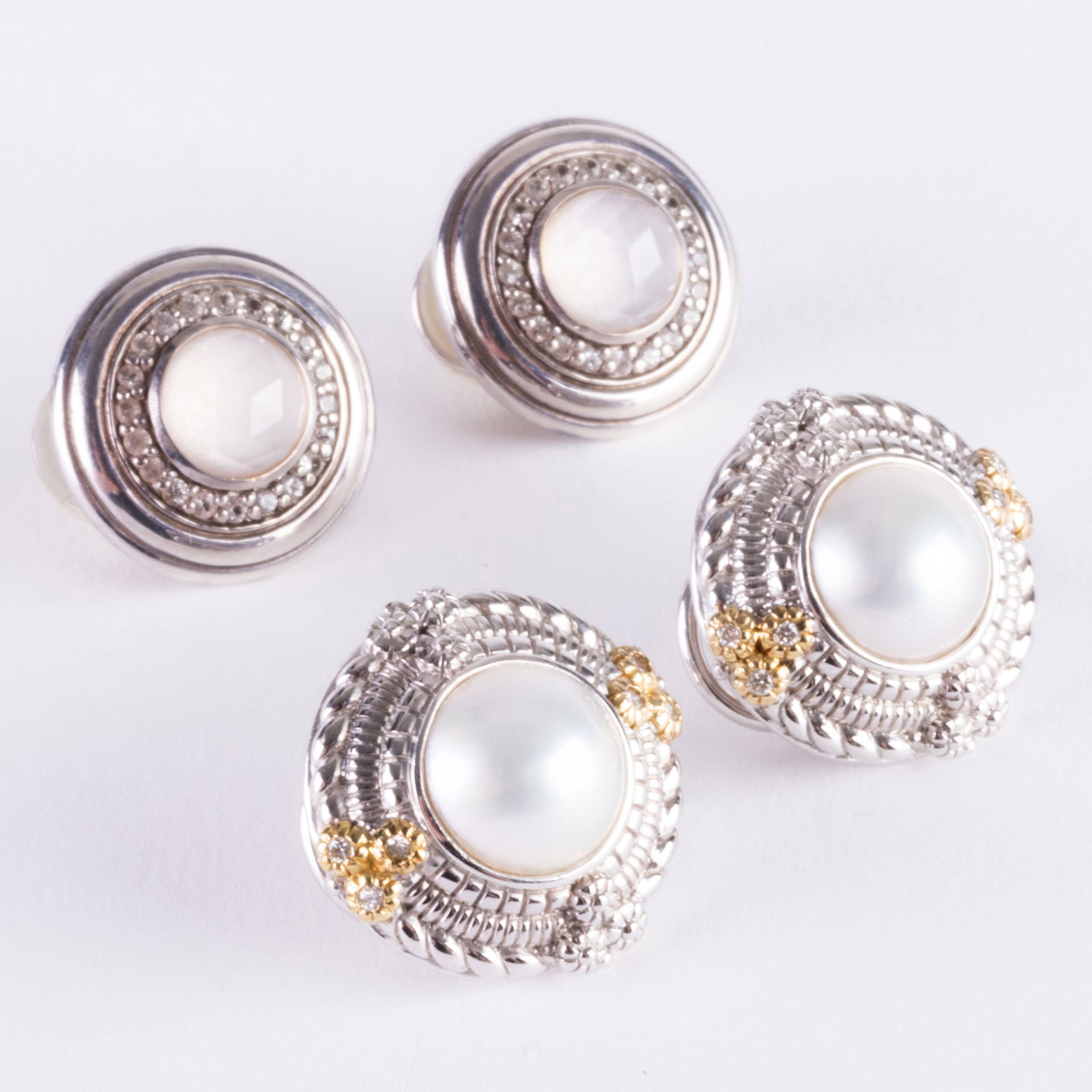 Pair of Judith Ripka Sterling Silver, 18k Gold, Pearl and Diamond Earrings (1 of 9)