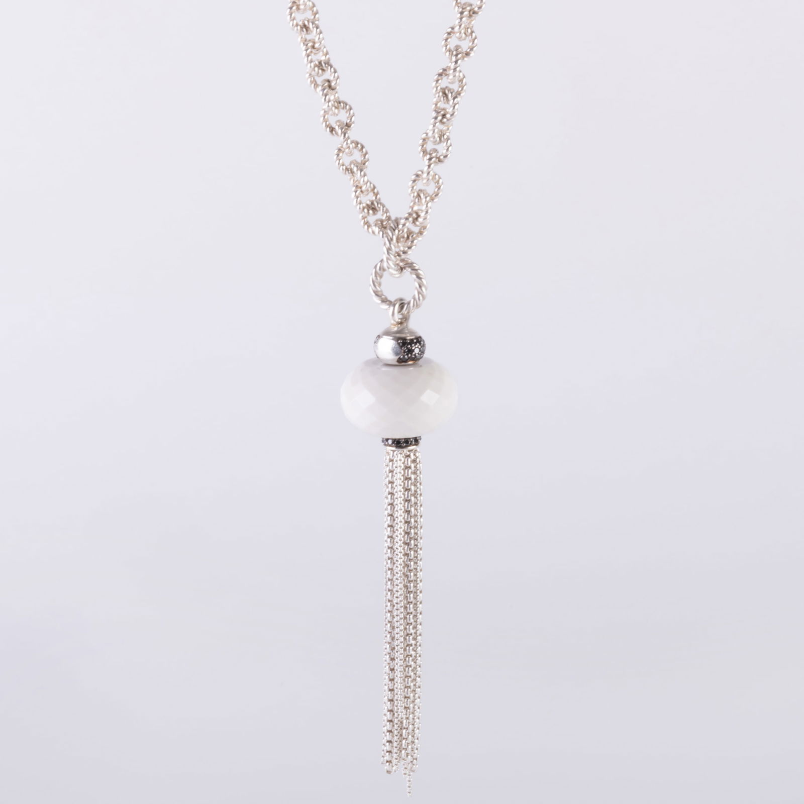 David Yurman Sterling Silver Link and White Agate Pendant Necklace (1 of 7)