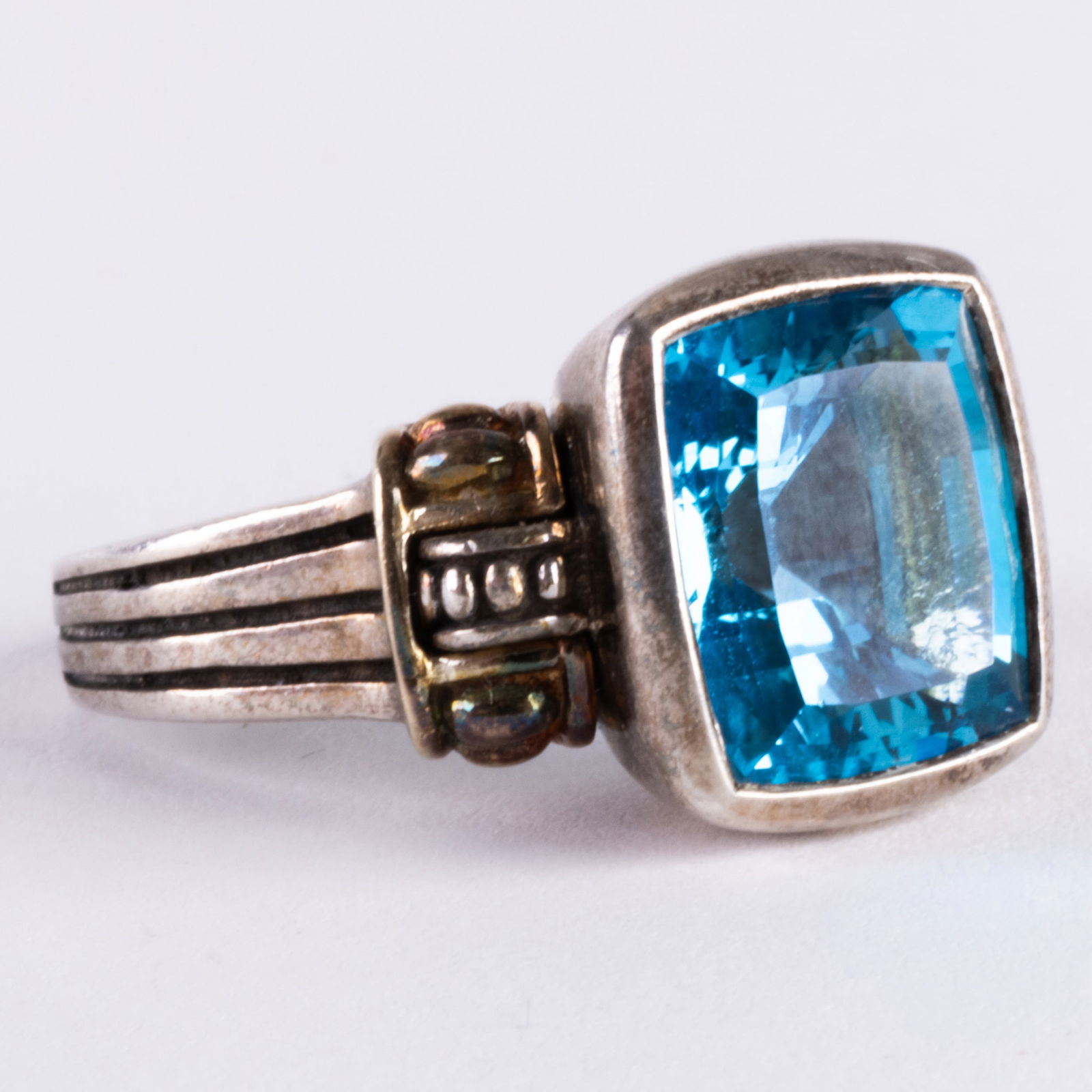 Caviar Sterling Silver, 18k Gold and Blue Topaz Ring (1 of 7)
