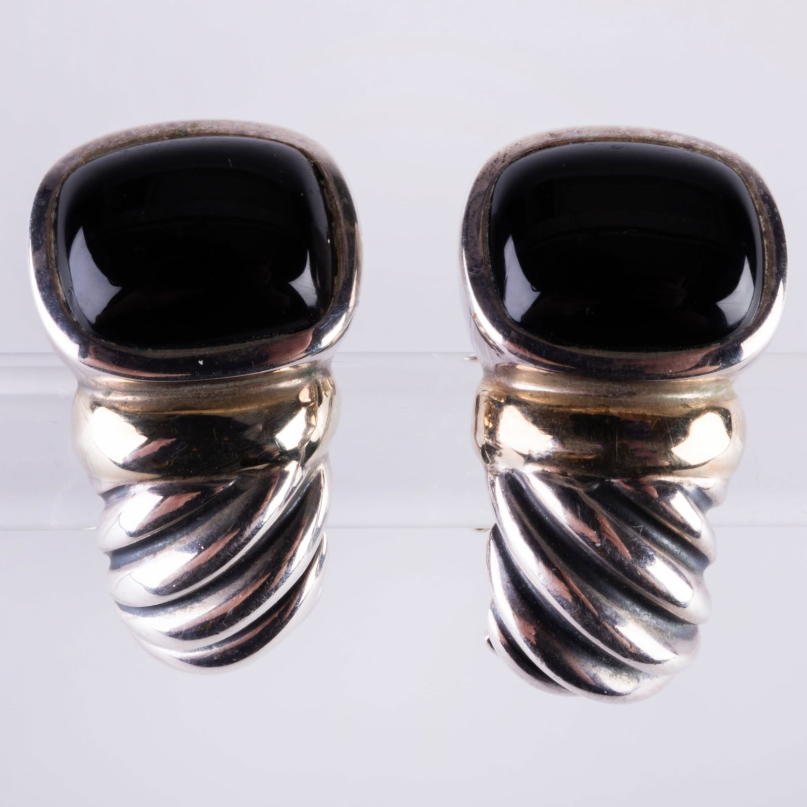 David Yurman Sterling Silver, 14k Gold, and Onyx Earrings (1 of 5)