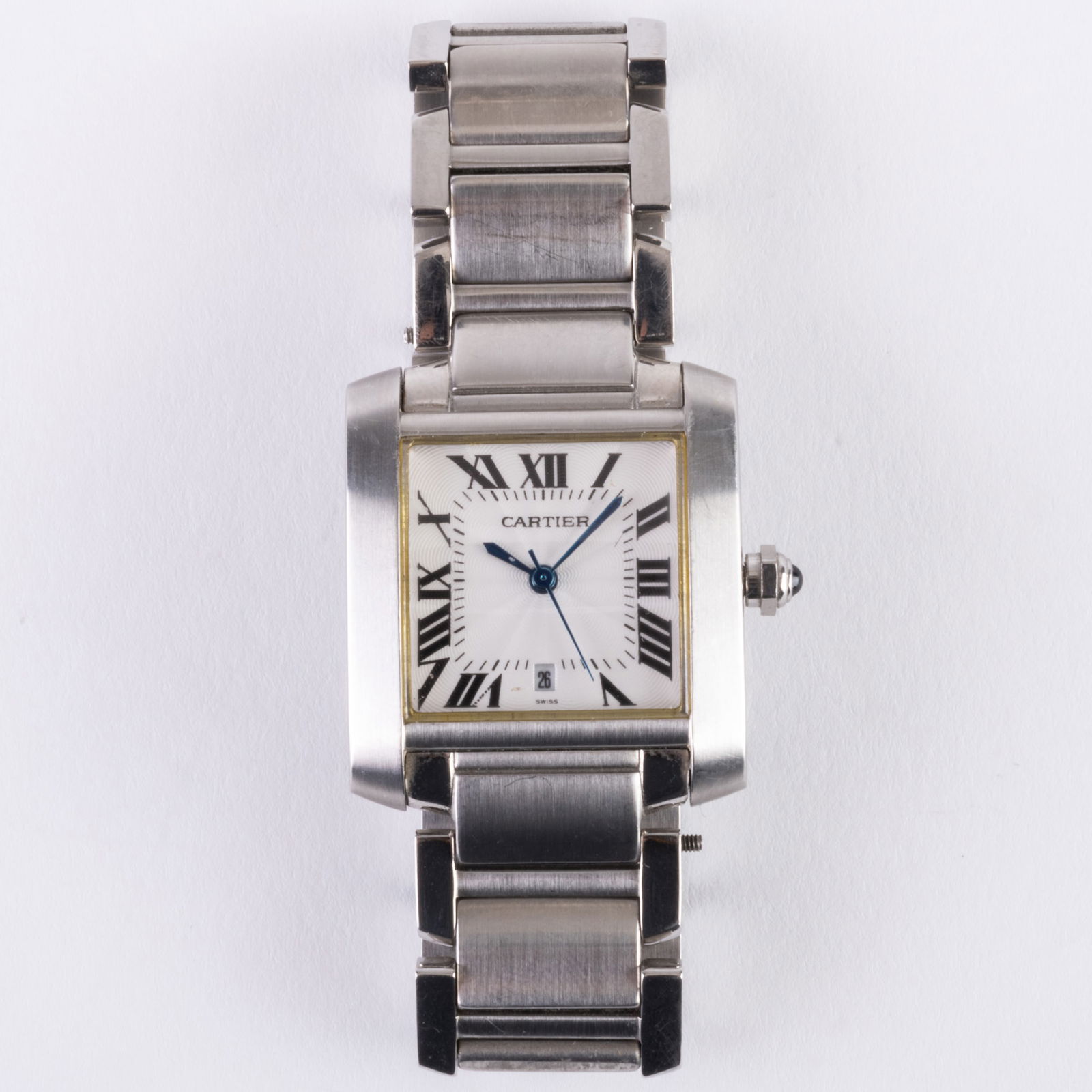 Cartier Tank Francaise 2301 Stainless Steel Ladies Wristwatch: Cartier Tank Francaise 2301 Stainless Steel Ladies Wristwatch The reverse signed Cartier and marked 'Water resistant / Swiss made / CC708177'. Interior dimensions approximately 5 1/2 - 6 in.