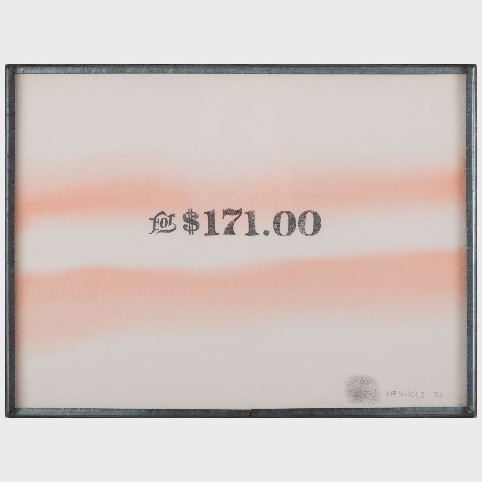Edward Kienholz (1927-1994): Untitled (For $171.00): Edward Kienholz (1927-1994): Untitled (For $171.00) Ink on paper, 1970, signed 'Kienholz' and dated lower right. 12 1/4 x 16 1/4 in. (overall with frame). Sold Sotheby's, London, October 26, 2000, Lot