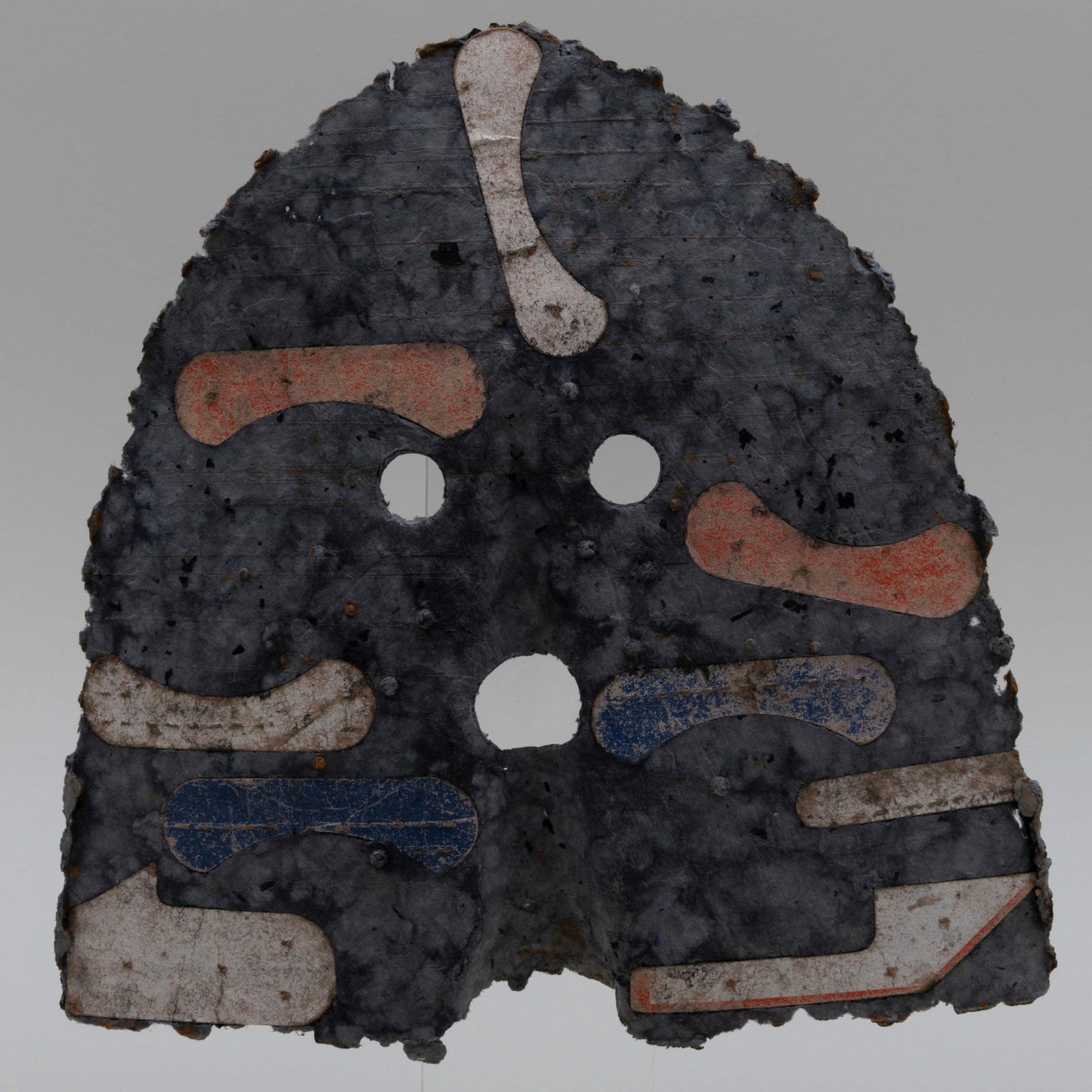 Robert Courtright (1926-2012): Untitled (Mask): Robert Courtright (1926-2012): Untitled (Mask) Cast paper with collage, 1984, unsigned, on a Plexiglas stand. 10 1/2 x 11 x 1 in. (without stand). Stephen Haller Fine Art, NY.