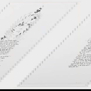 Karen Kilimnik (b. 1955): The Shrimp: Karen Kilimnik (b. 1955): The Shrimp Ink on paper, 1992, unsigned, dated and inscribed 'A' lower right. 28 1/2 x 22 1/2 in. (sheet), 31 x 25 in. (frame). The Collection of Gordon and Zanne Stewart.