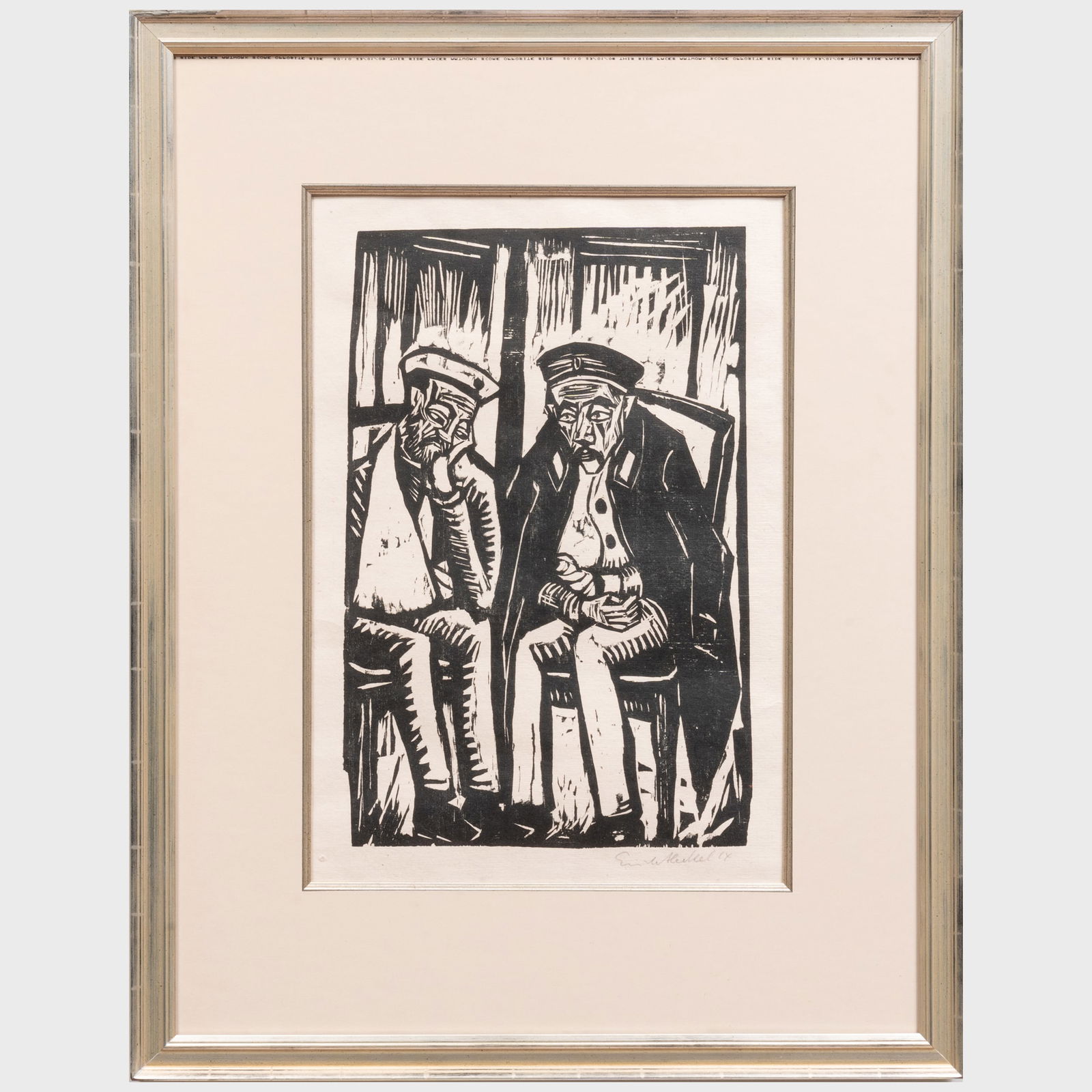 Erich Heckel (1883-1970): Zwei Verwundete: Erich Heckel (1883-1970): Zwei Verwundete Woodcut in black on Japan, 1914-21, signed and dated in pencil. 18 1/4 x 12 1/2 in. (sight), 28 1/2 x 22 12 in. (frame). Literature: Dube H. 276.