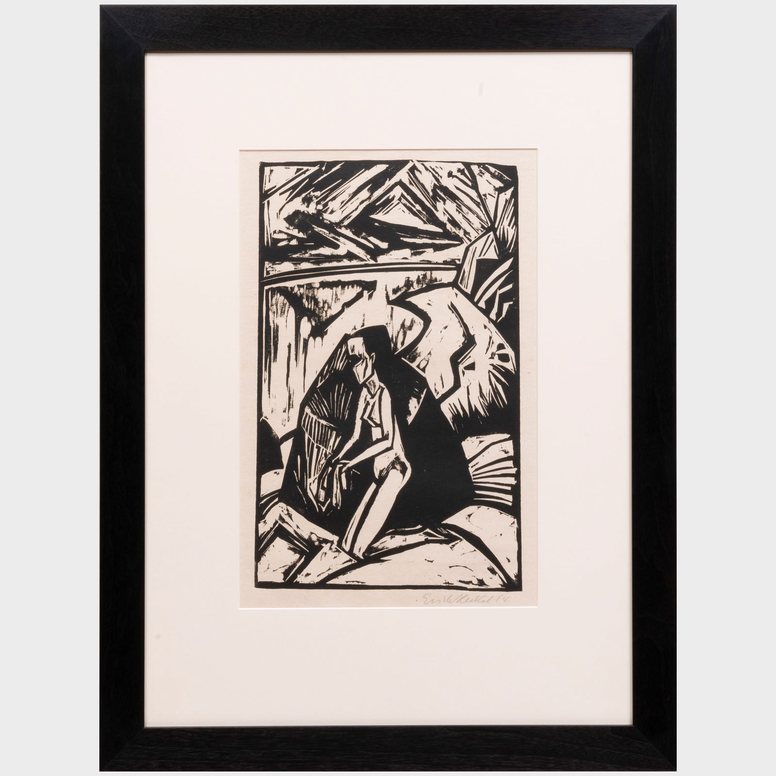Erich Heckel (1883-1970): Kniende am Stein: Erich Heckel (1883-1970): Kniende am Stein Woodcut in black on wove paper, 1914, signed and dated in pencil, a proof aside from the edition of 40 signed by the printer and published in Elf Holzschnitt