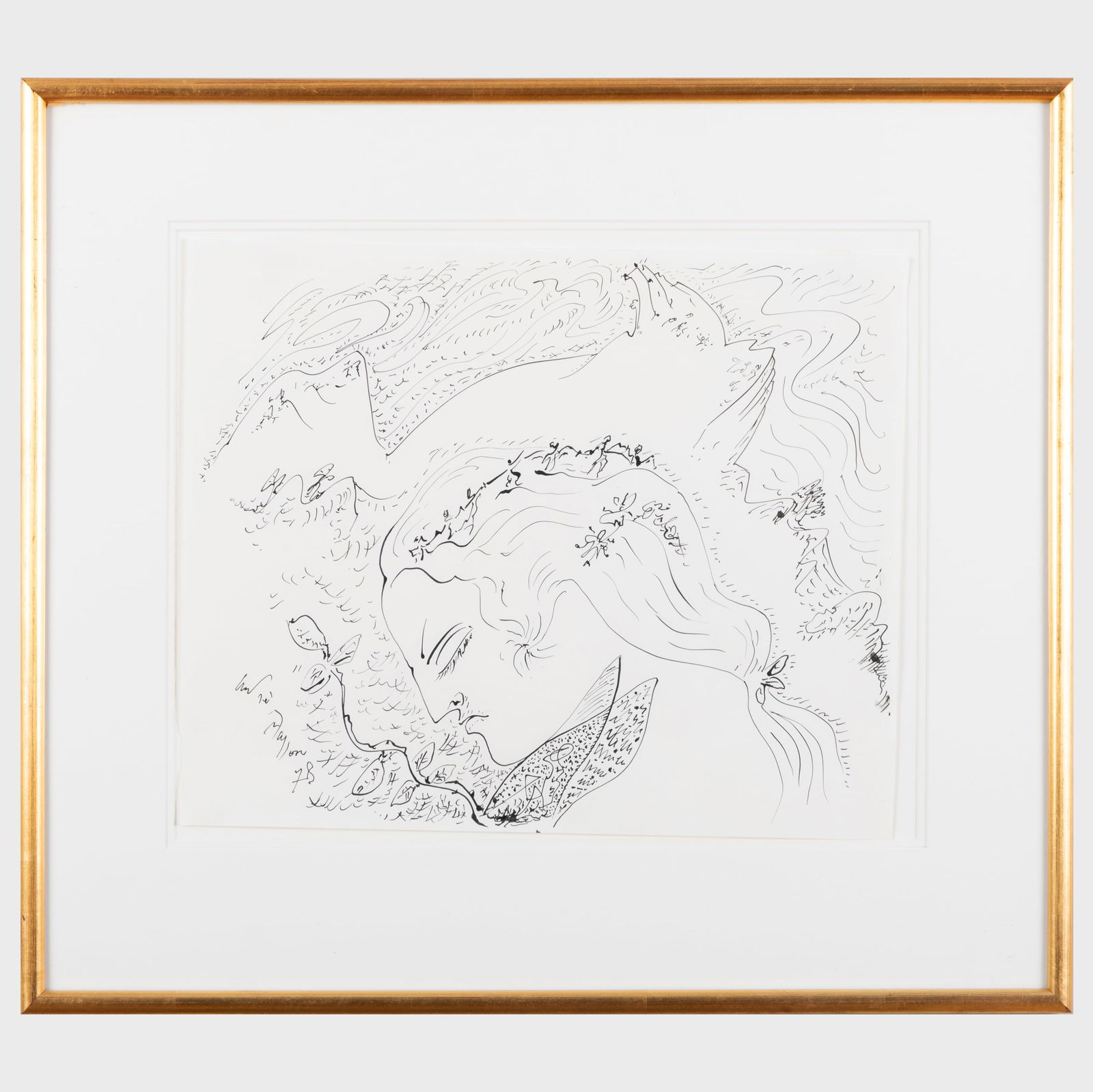 Attributed to Andra Masson (1896-1987): Untitled: Attributed to Andra Masson (1896-1987): Untitled Ink on paper, 1978, signed 'Andre Masson' and dated lower left. 13 x 15 3/4 in. (sheet), 20 3/4 x 23 1/2 in. (frame).